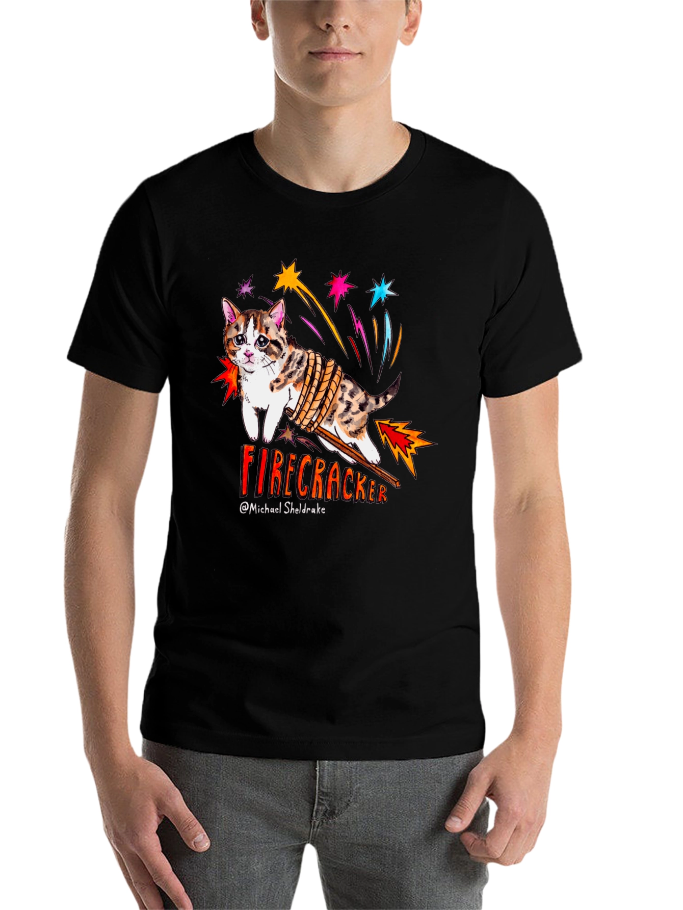 Black Firecracker Cat T-Shirt view 7