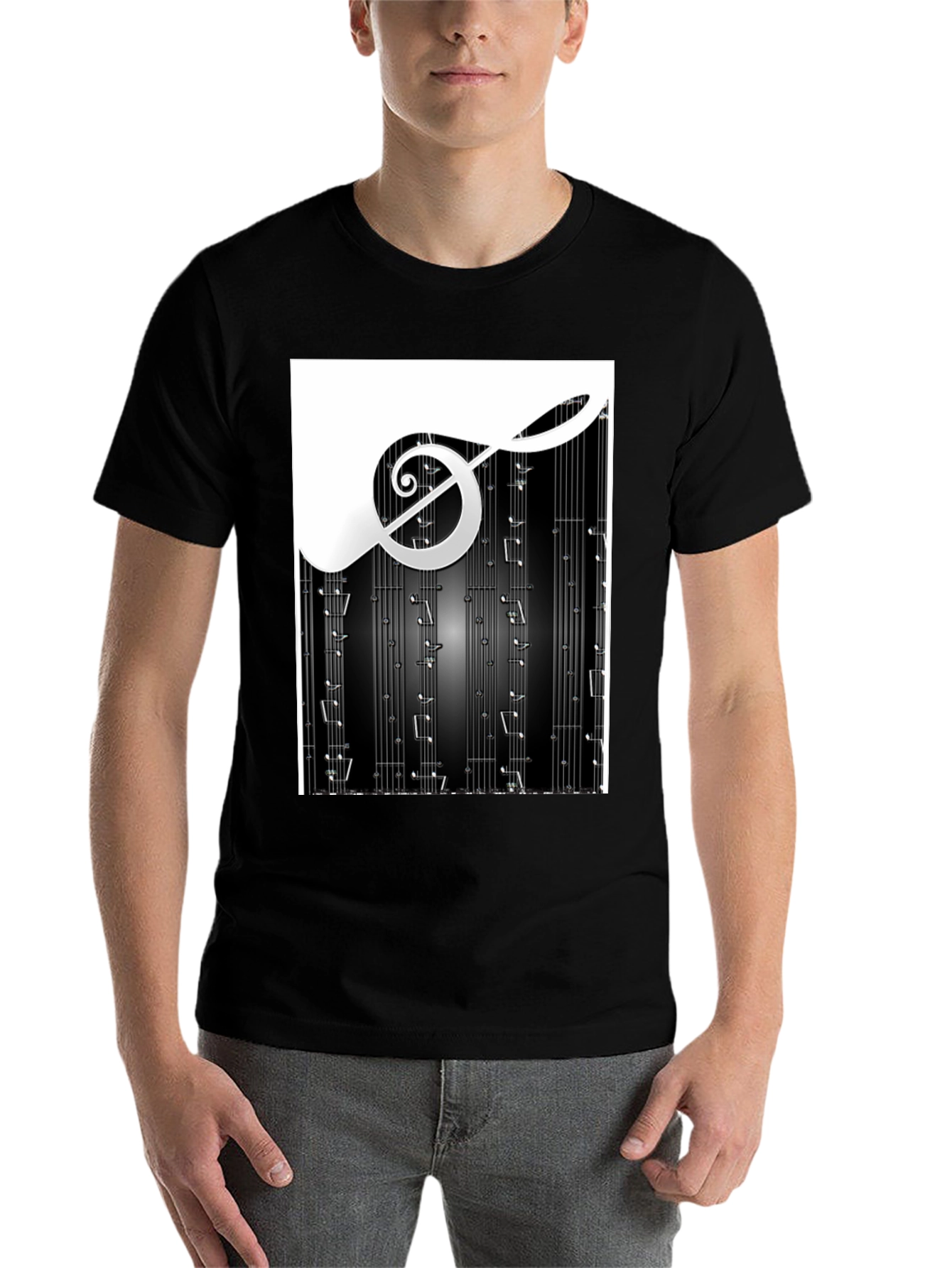 Black Music Notes Graphic Print Black T-Shirt view 7