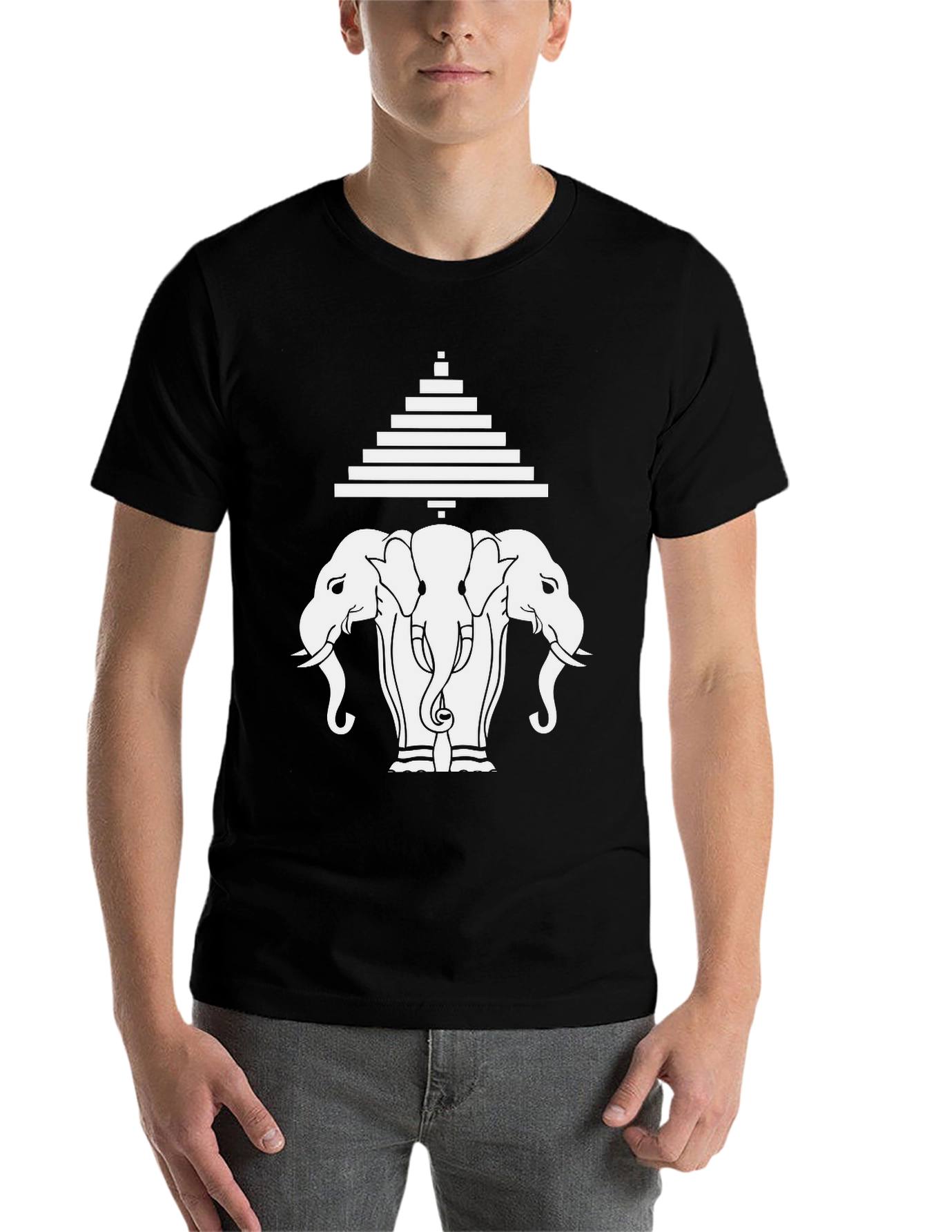 Black Three Elephant Head Graphic Black T-Shirt view 7