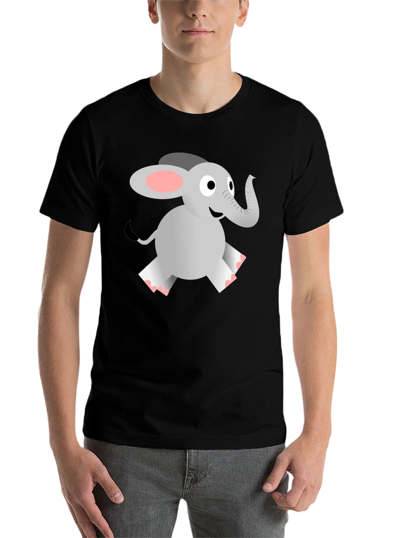 Black Cute Elephant Graphic Tee - Black Cotton Blend view 7