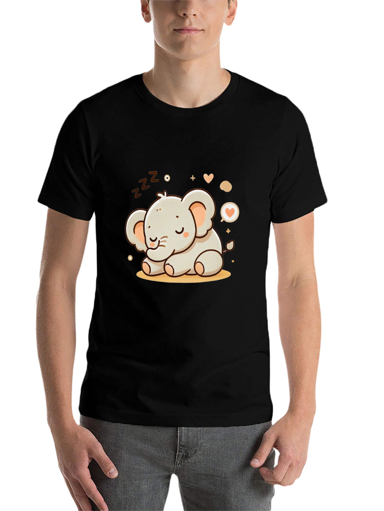 Black Cute Sleeping Elephant Graphic Tee view 7
