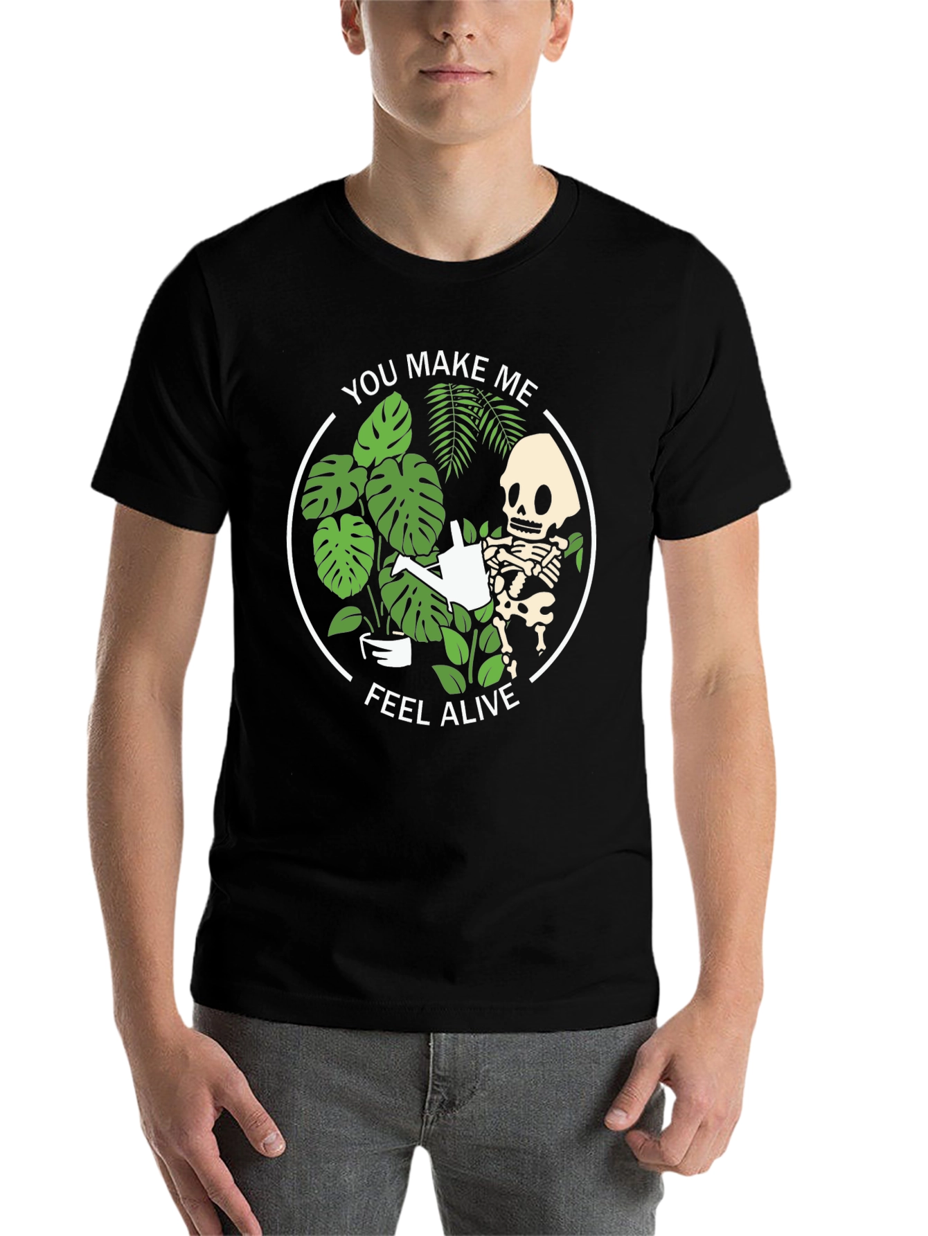 Black Skeleton Gardener Graphic T-Shirt - "You Make Me Feel Alive" view 7