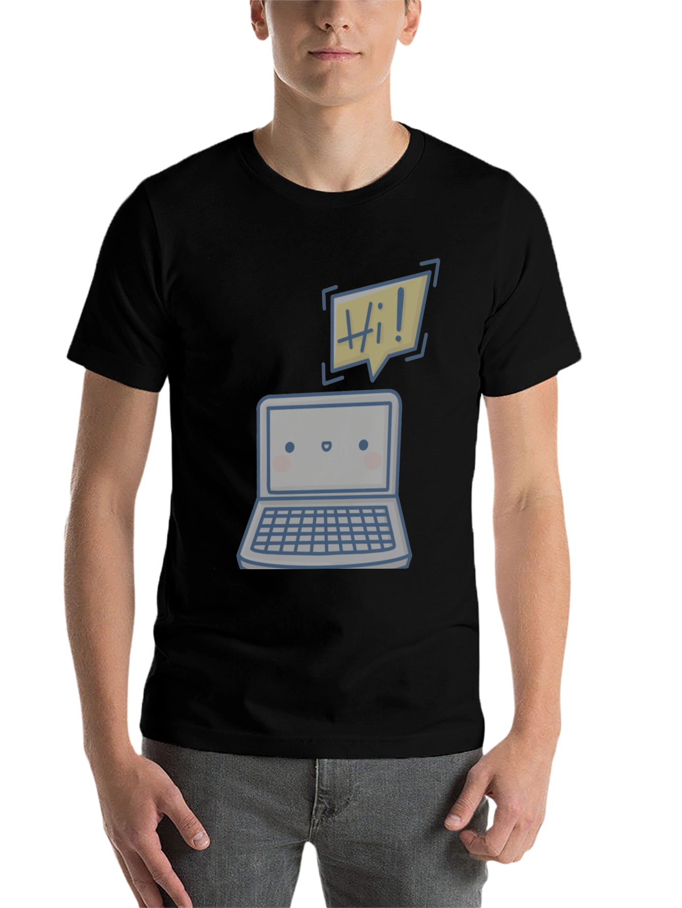 Black Cute Laptop "Hi!" Graphic Tee view 7