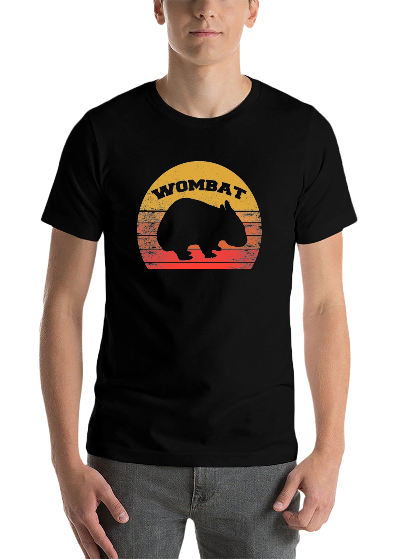 Black Retro Wombat Sunset T-Shirt view 7