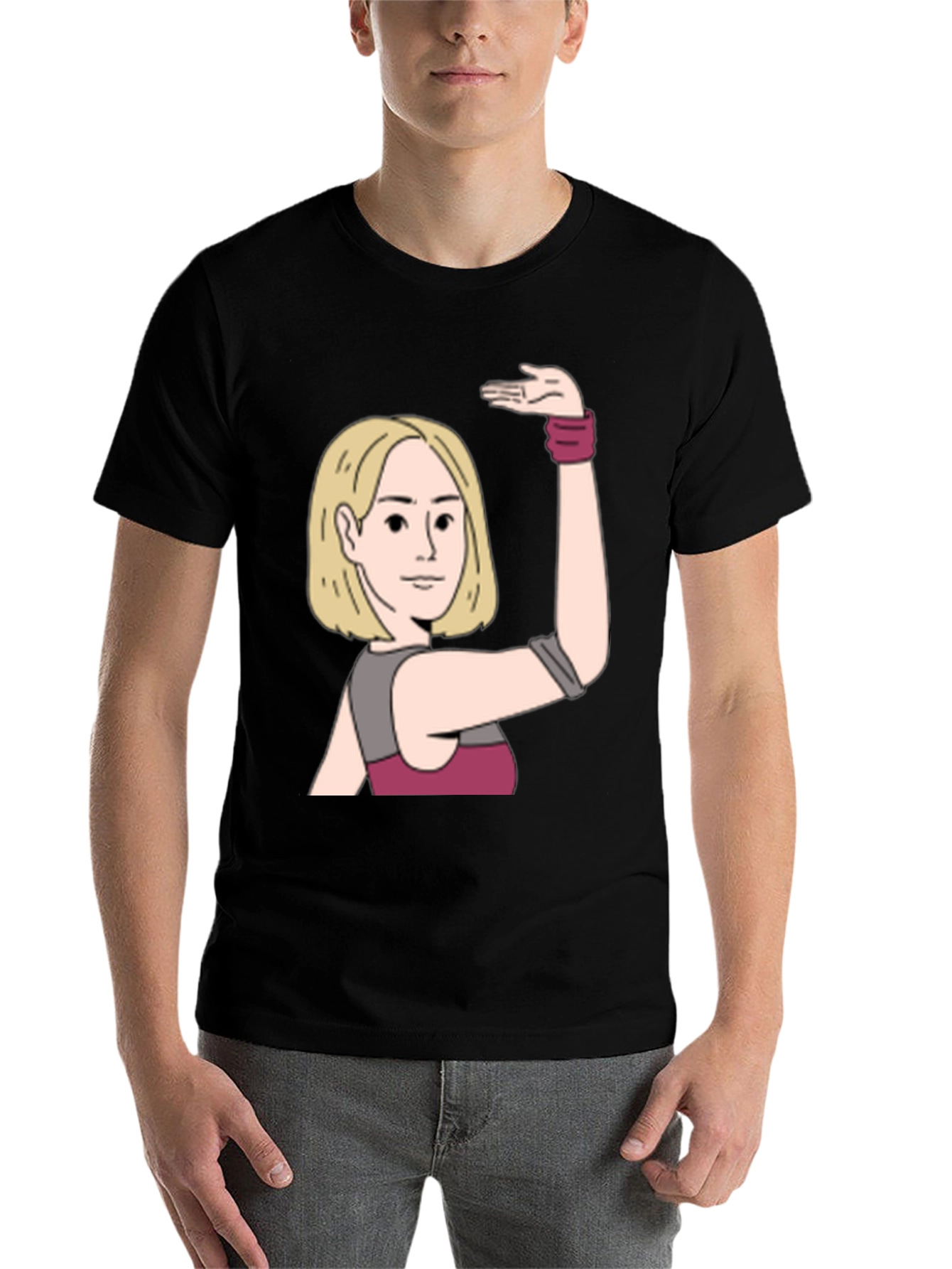 Black Cartoon Woman Graphic Print Black T-Shirt view 7