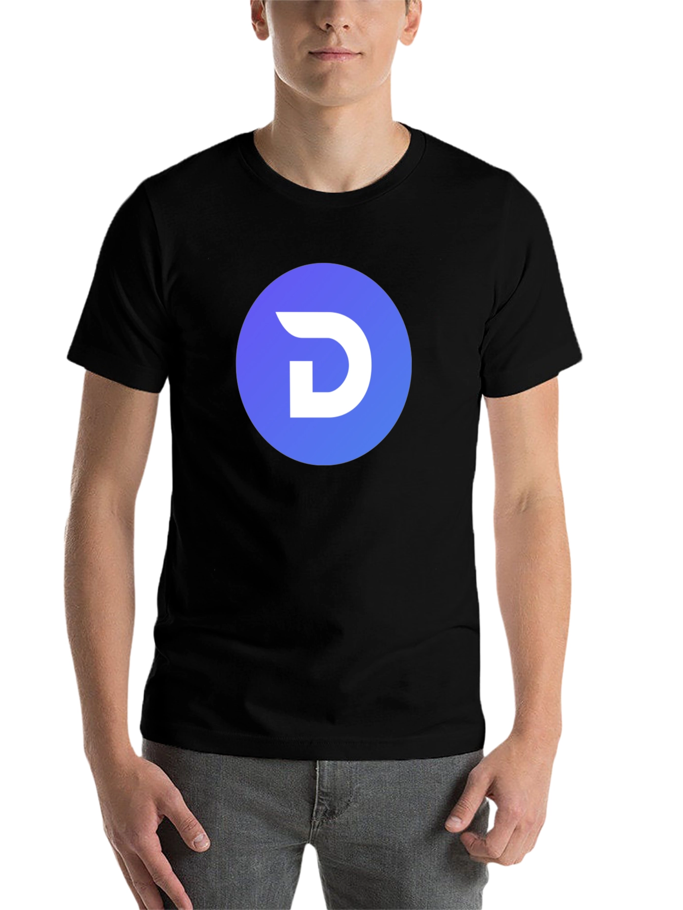 Modern Black T-Shirt with Blue Circle D Logo - 7