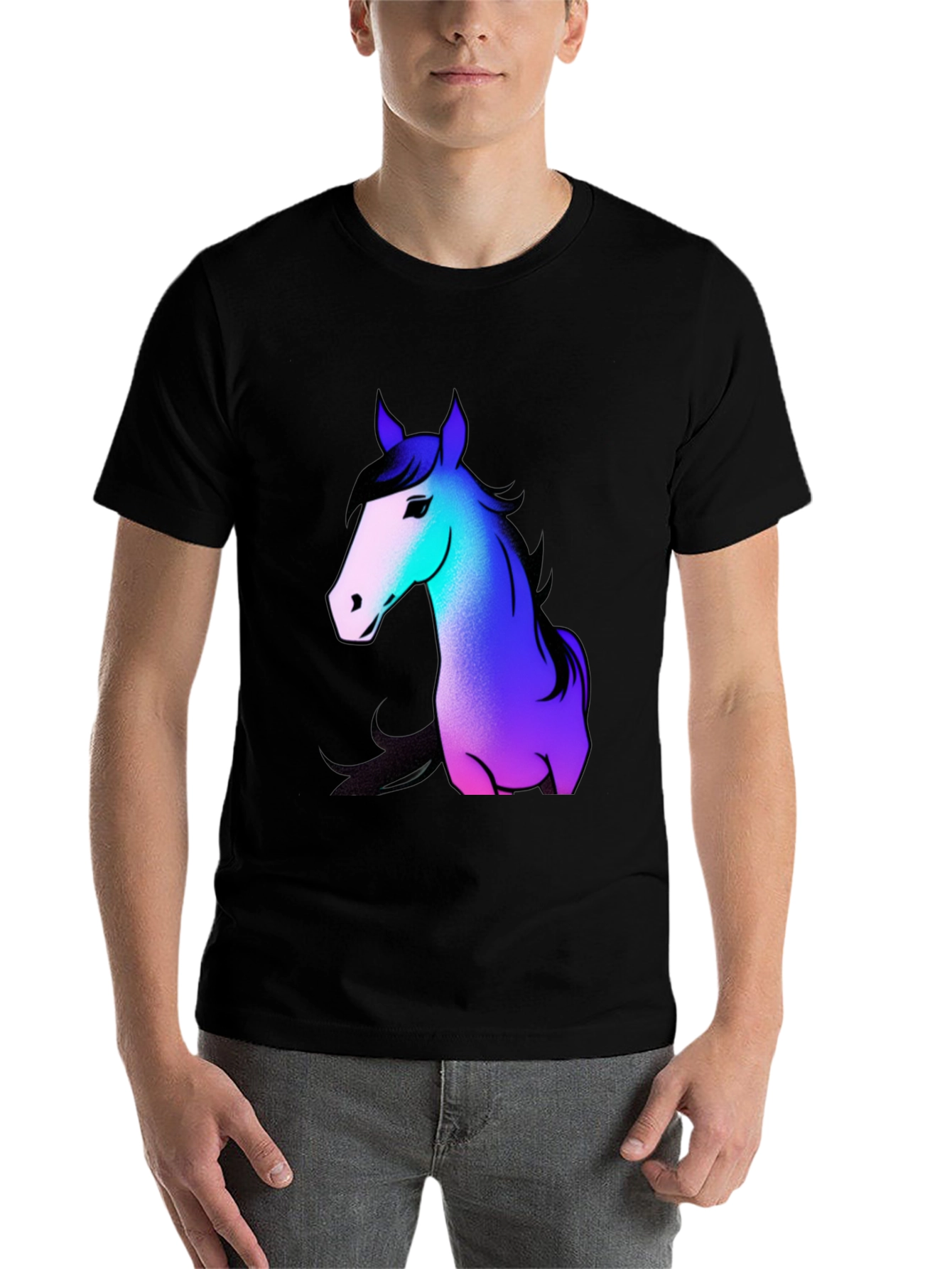 Black Cool Horse Graphic Tee - Casual Black T-Shirt view 7