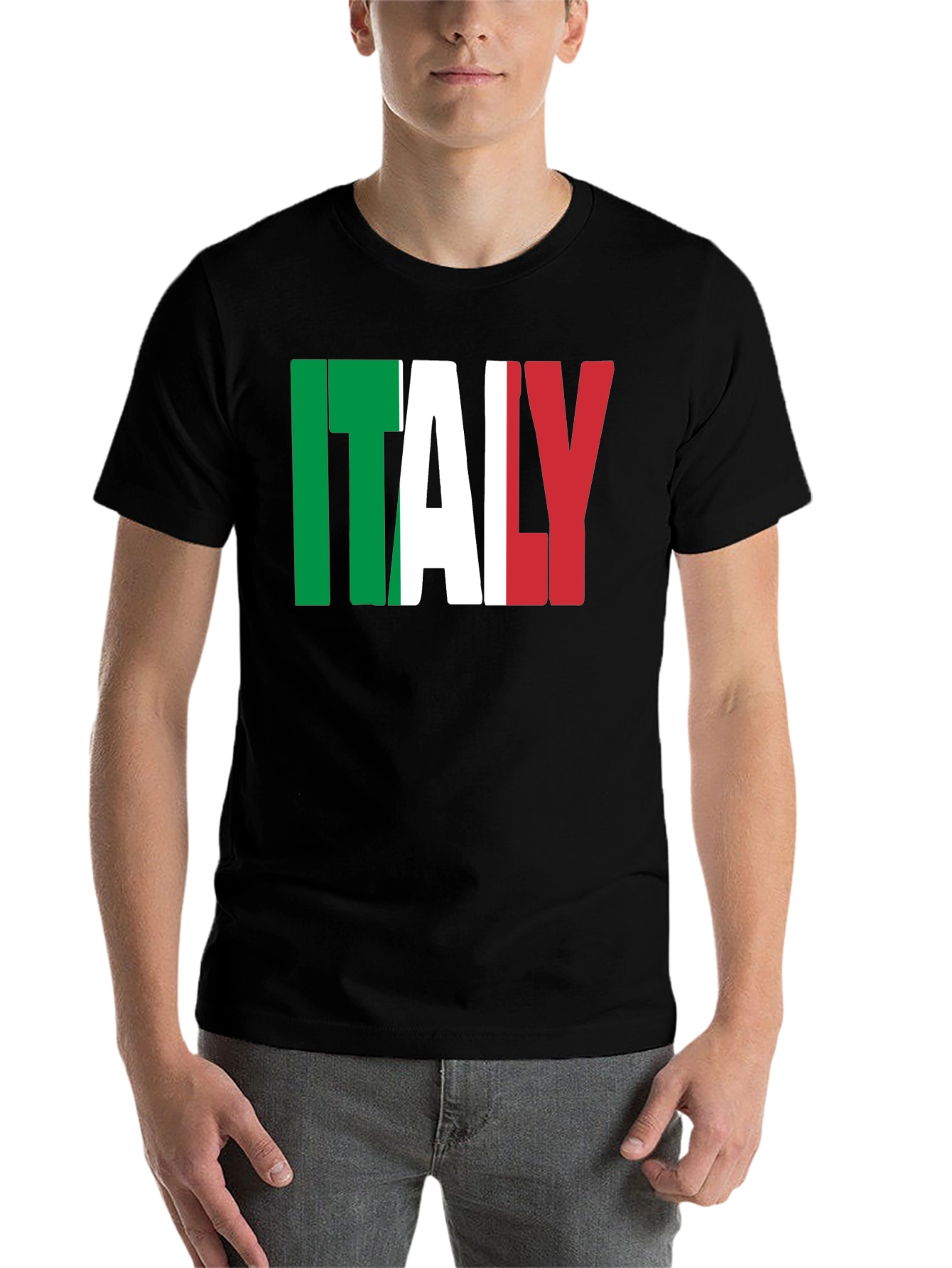 Black Italy Flag Graphic Print Black T-Shirt view 7