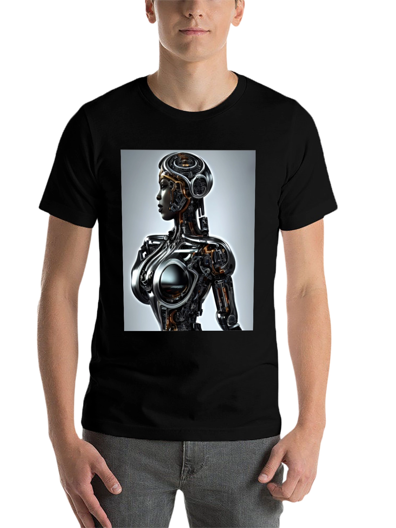 Black Futuristic Robot Woman Graphic Tee - Black view 7