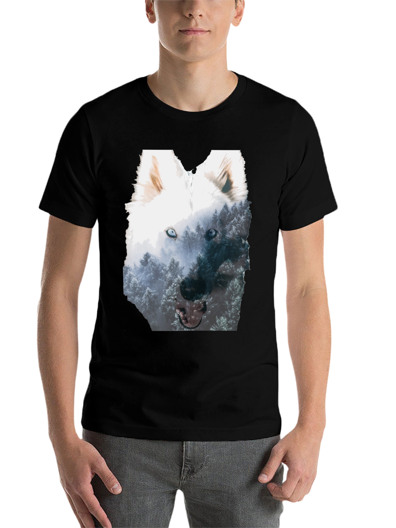 Black Wolf Forest Graphic Tee - Black Cotton Blend view 7