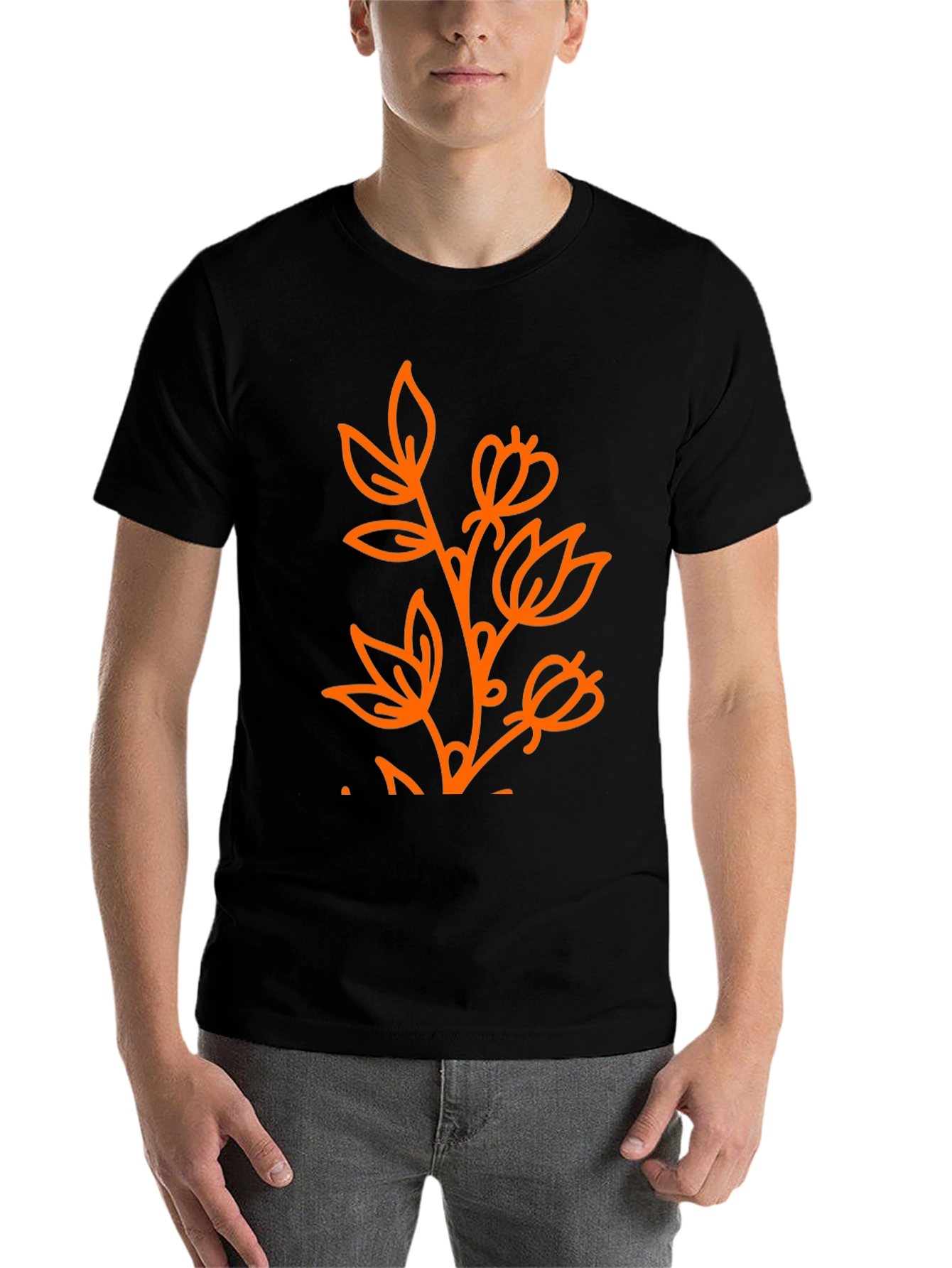 Black Black T-Shirt with Orange Floral Design view 7