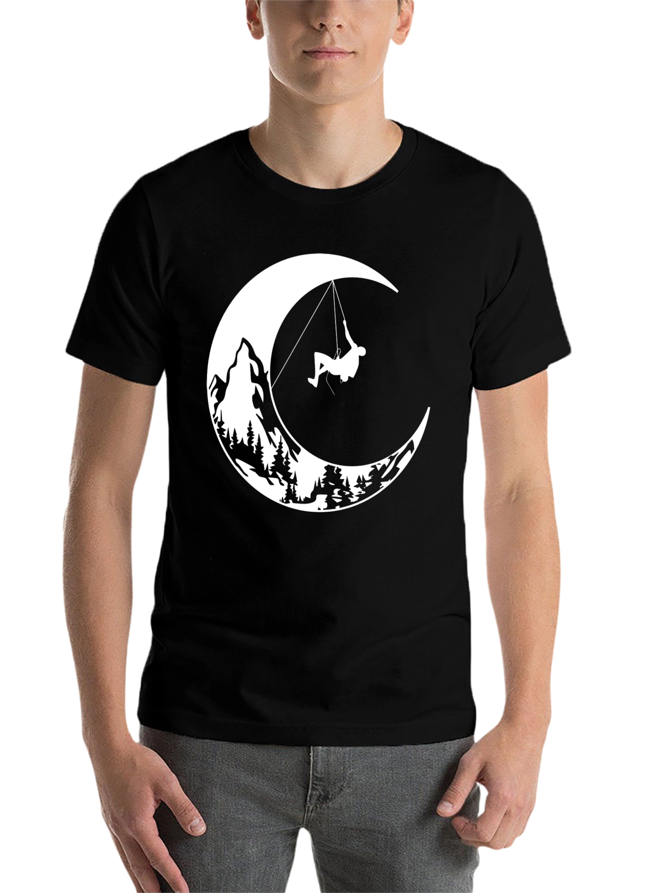 Black Moonlit Climb Graphic Tee - Black Cotton T-Shirt view 7