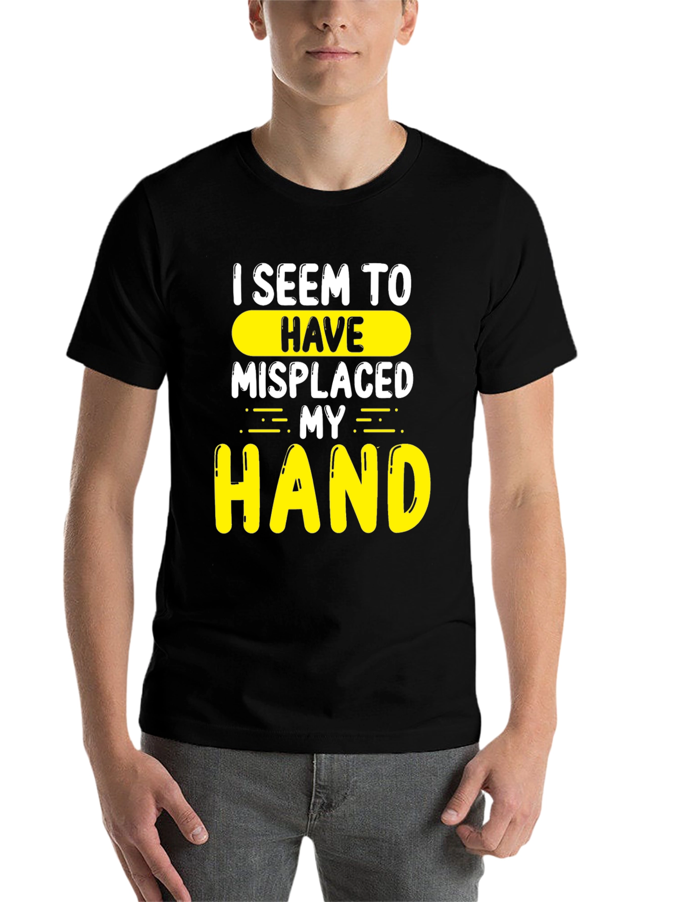 Black Humorous "Misplaced Hand" Graphic T-Shirt view 7