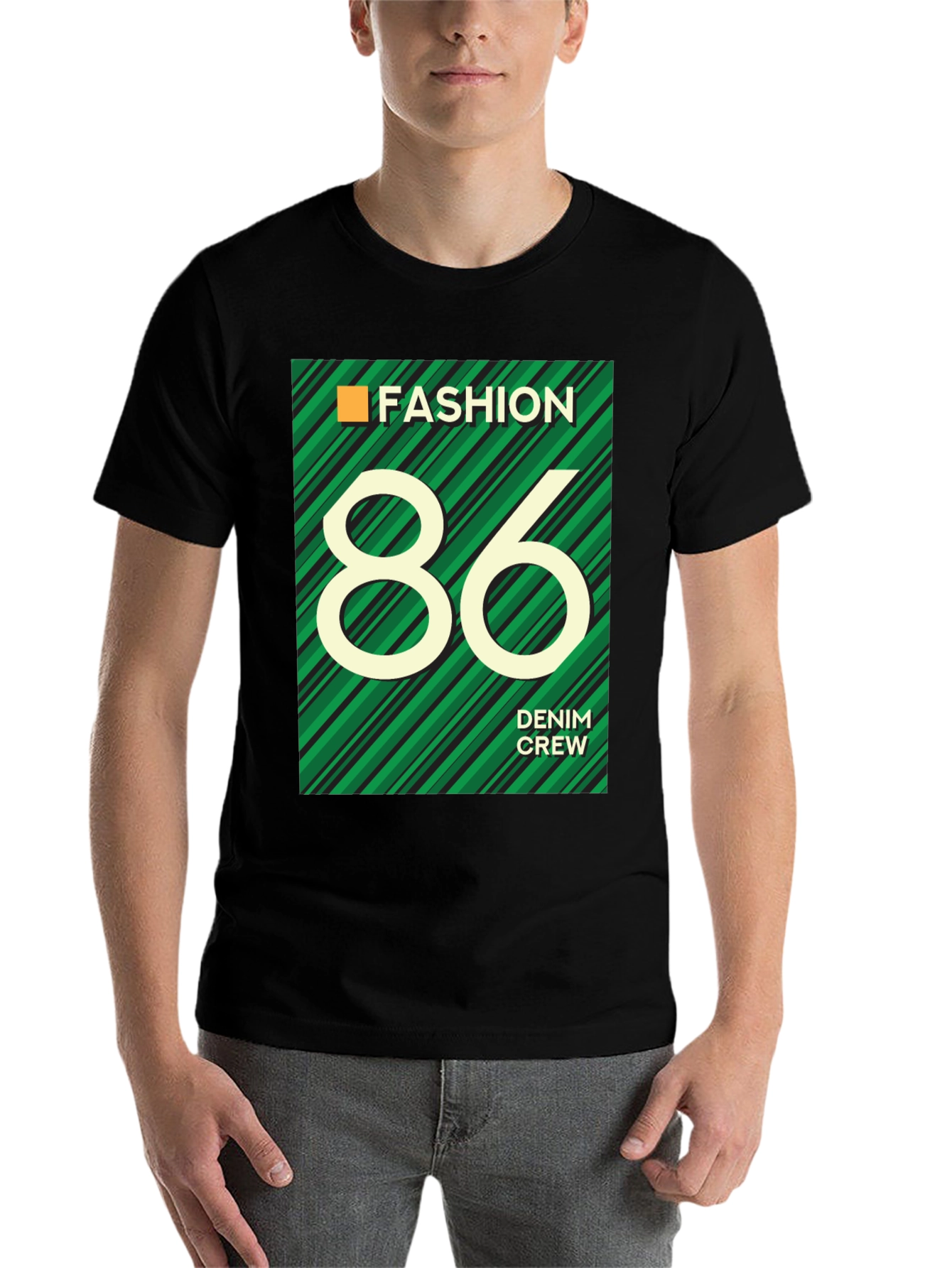 Black Fashion 86 Denim Crew Graphic T-Shirt view 7