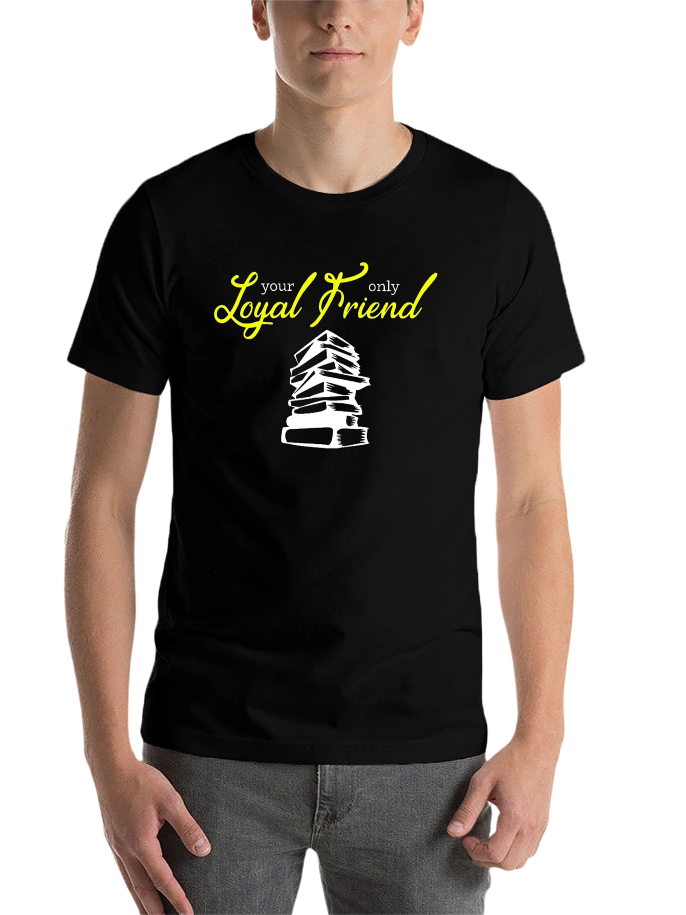 Black Loyal Friend Books Graphic Tee - Black Cotton T-Shirt view 7