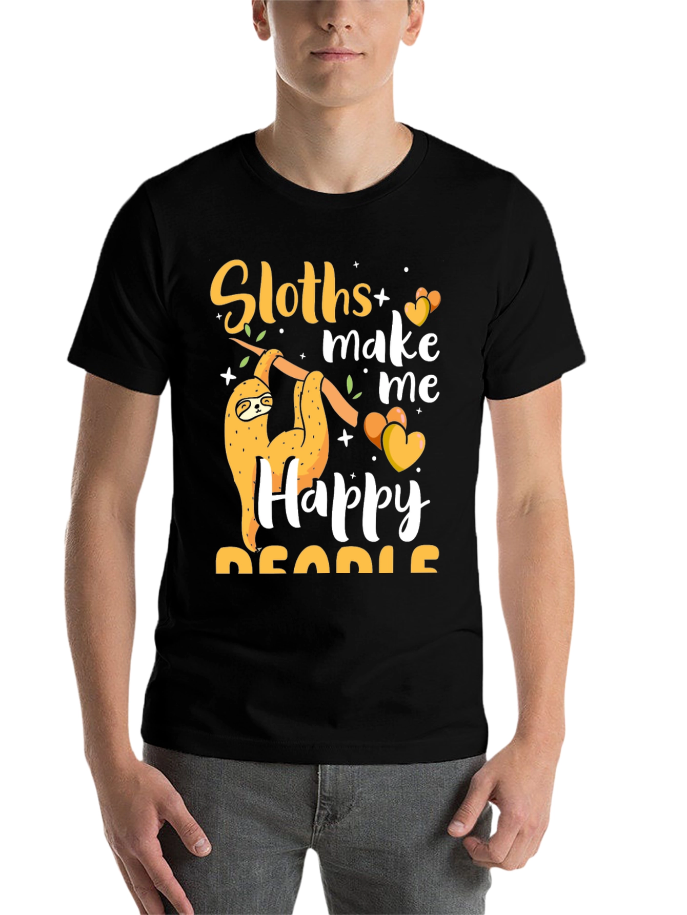Black Sloth Lover T-Shirt - Sloths Make Me Happy view 7