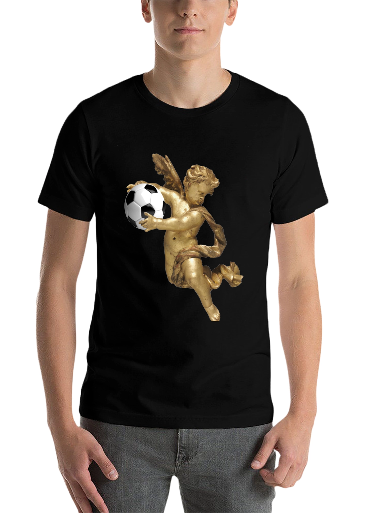 Black Angel Soccer T-Shirt - Black Graphic Tee view 7