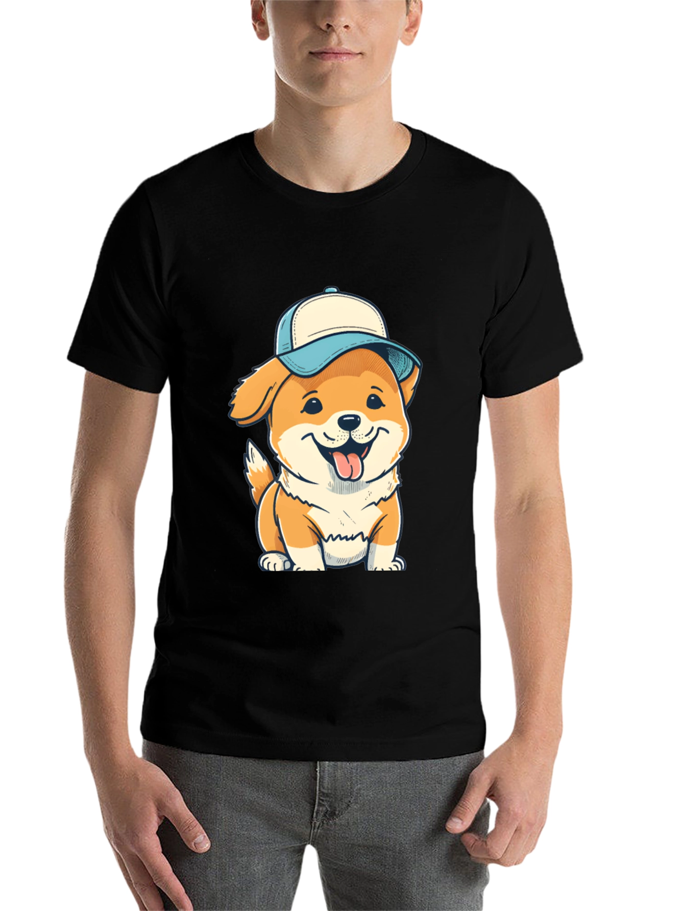 Black Dog with Cap T-Shirt - Fun & Stylish Black Tee view 7