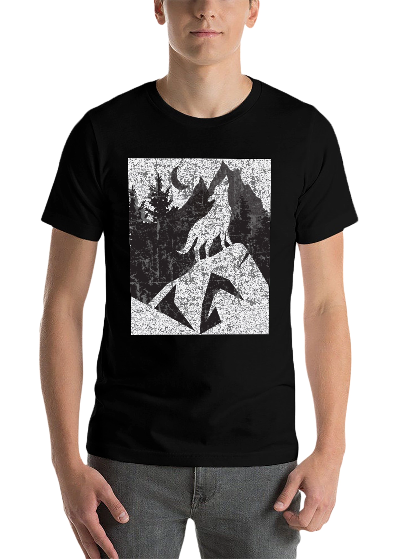 Black Wolf Howling at Moon Tee view 7