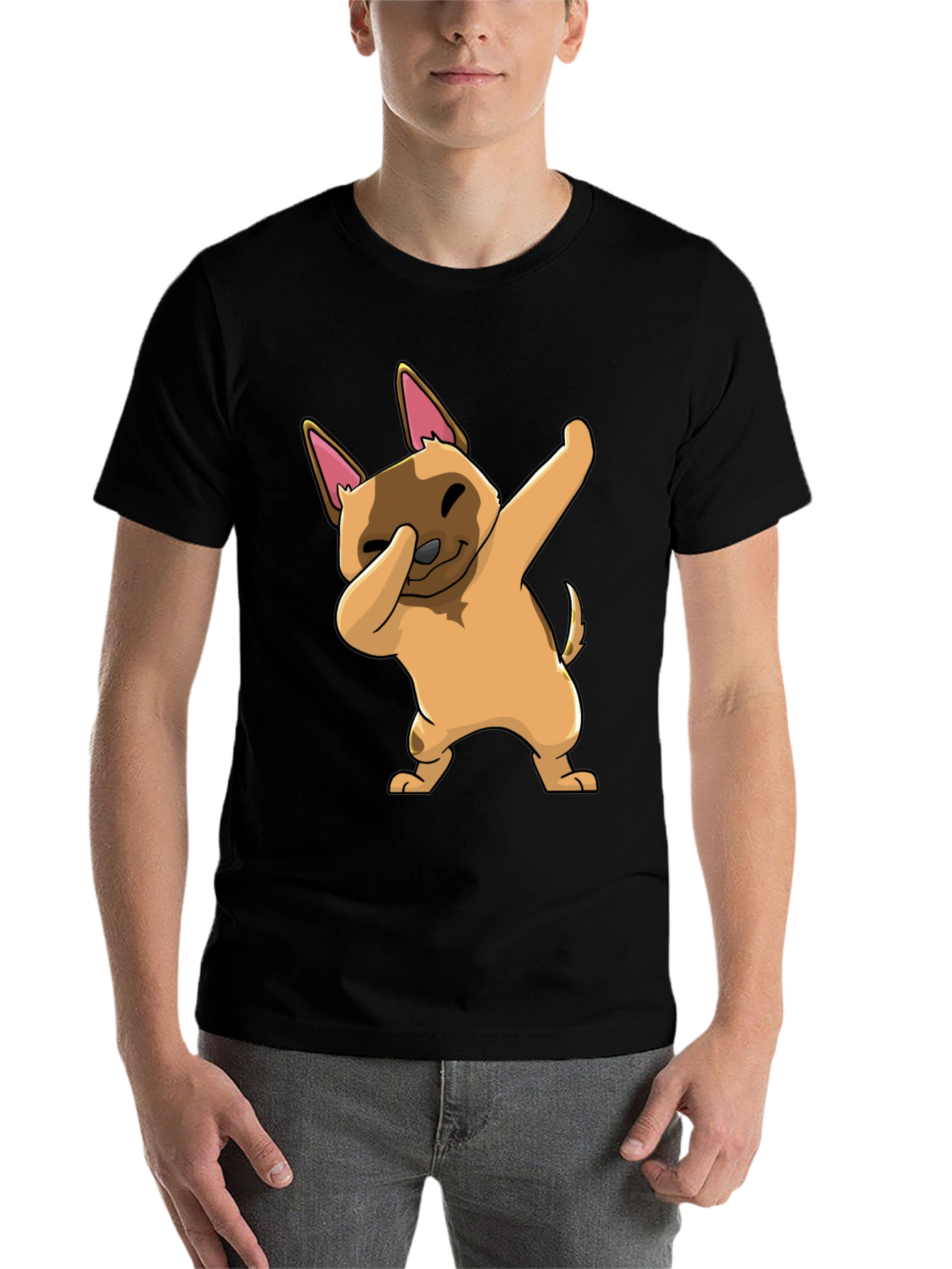 Black Dabbing Dog Graphic T-Shirt - Trendy Casual Wear view 7