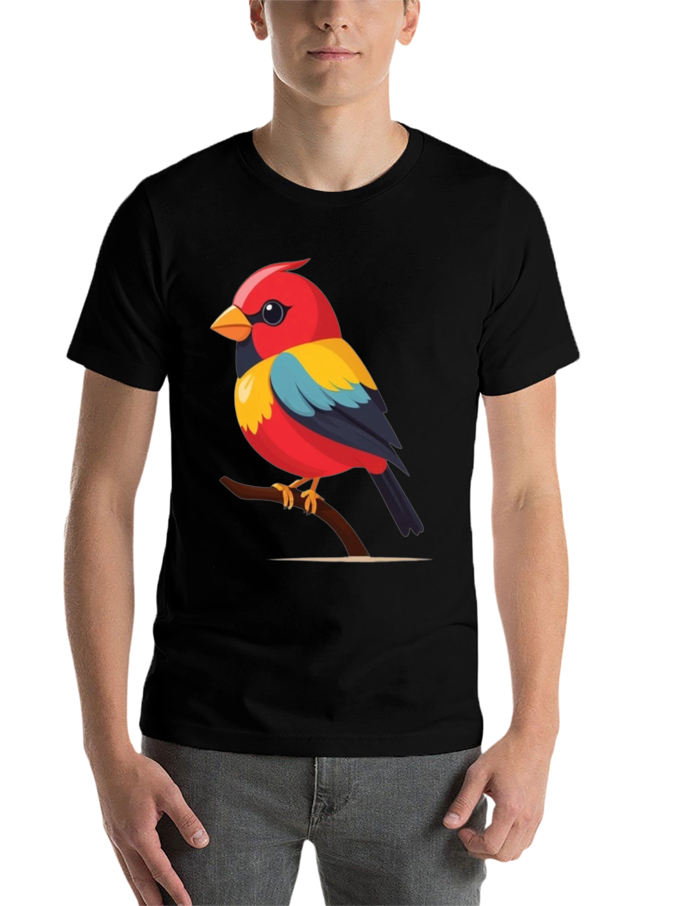 Black Bird on Branch Graphic Tee - Black Cotton Casual Shirt view 7