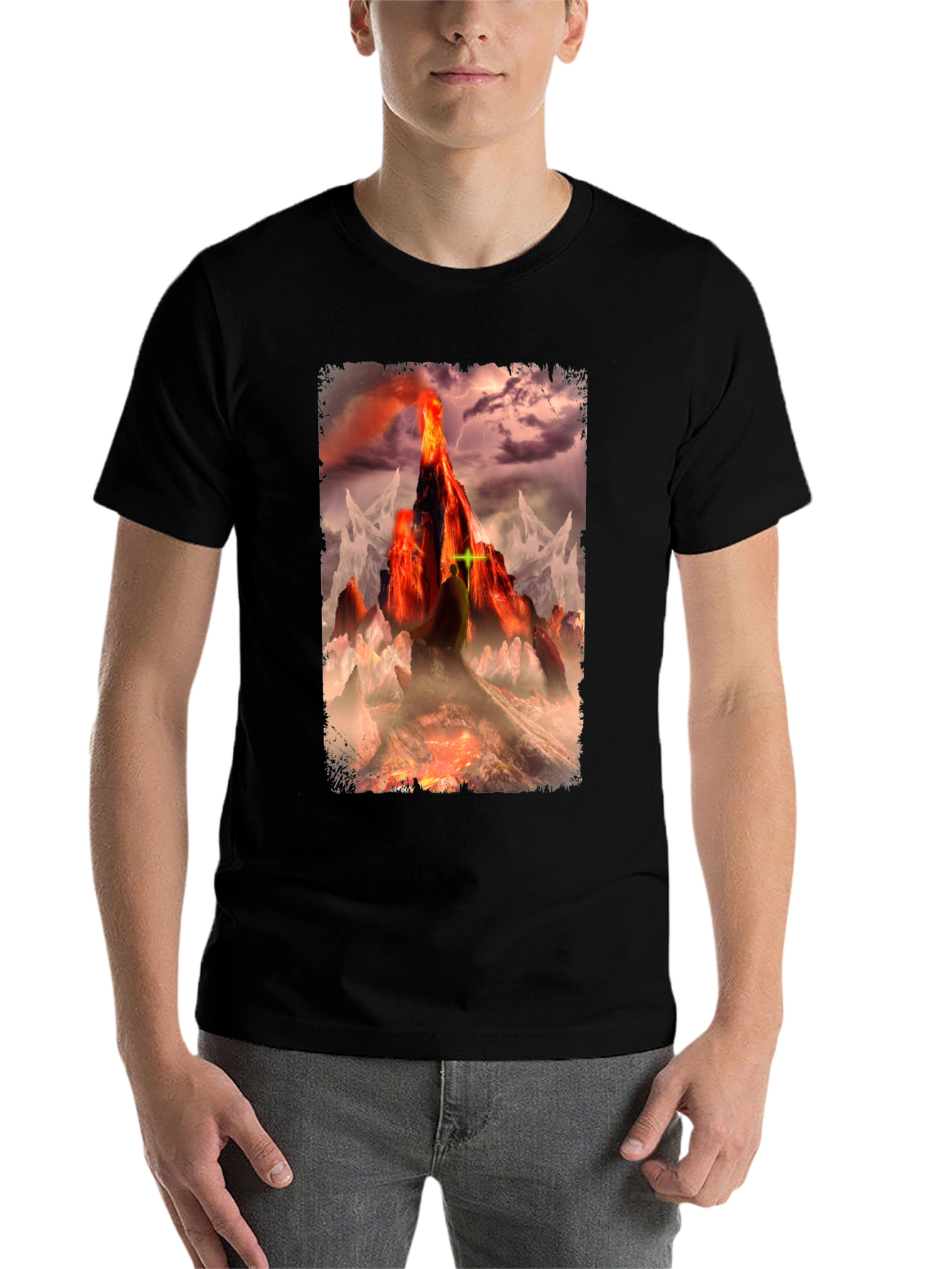 Black Volcano Fantasy Graphic T-Shirt - Dark Apparel view 7