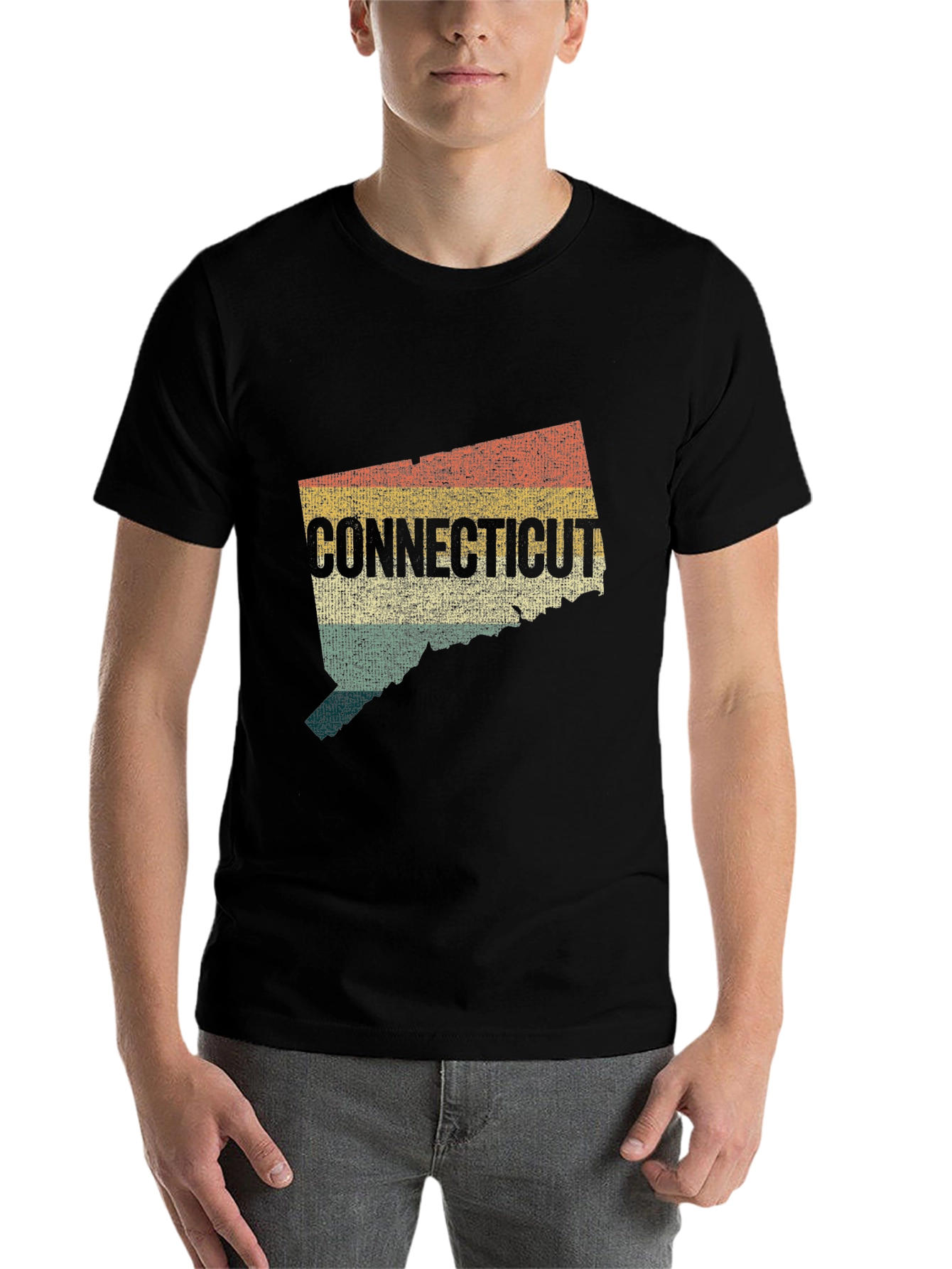 Black Retro Connecticut State Map Graphic T-Shirt view 7