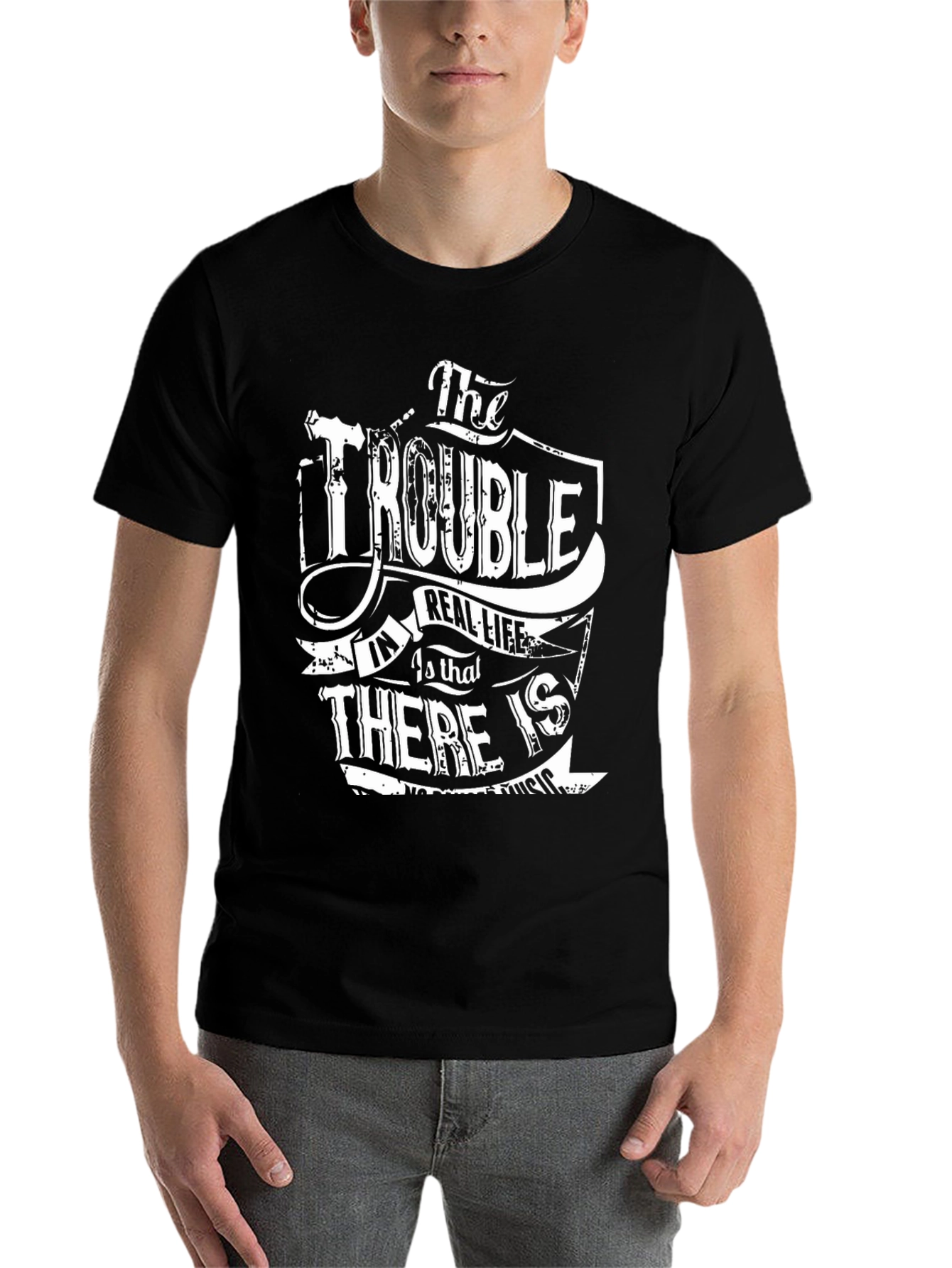 Black Trouble in Real Life Graphic T-Shirt view 7