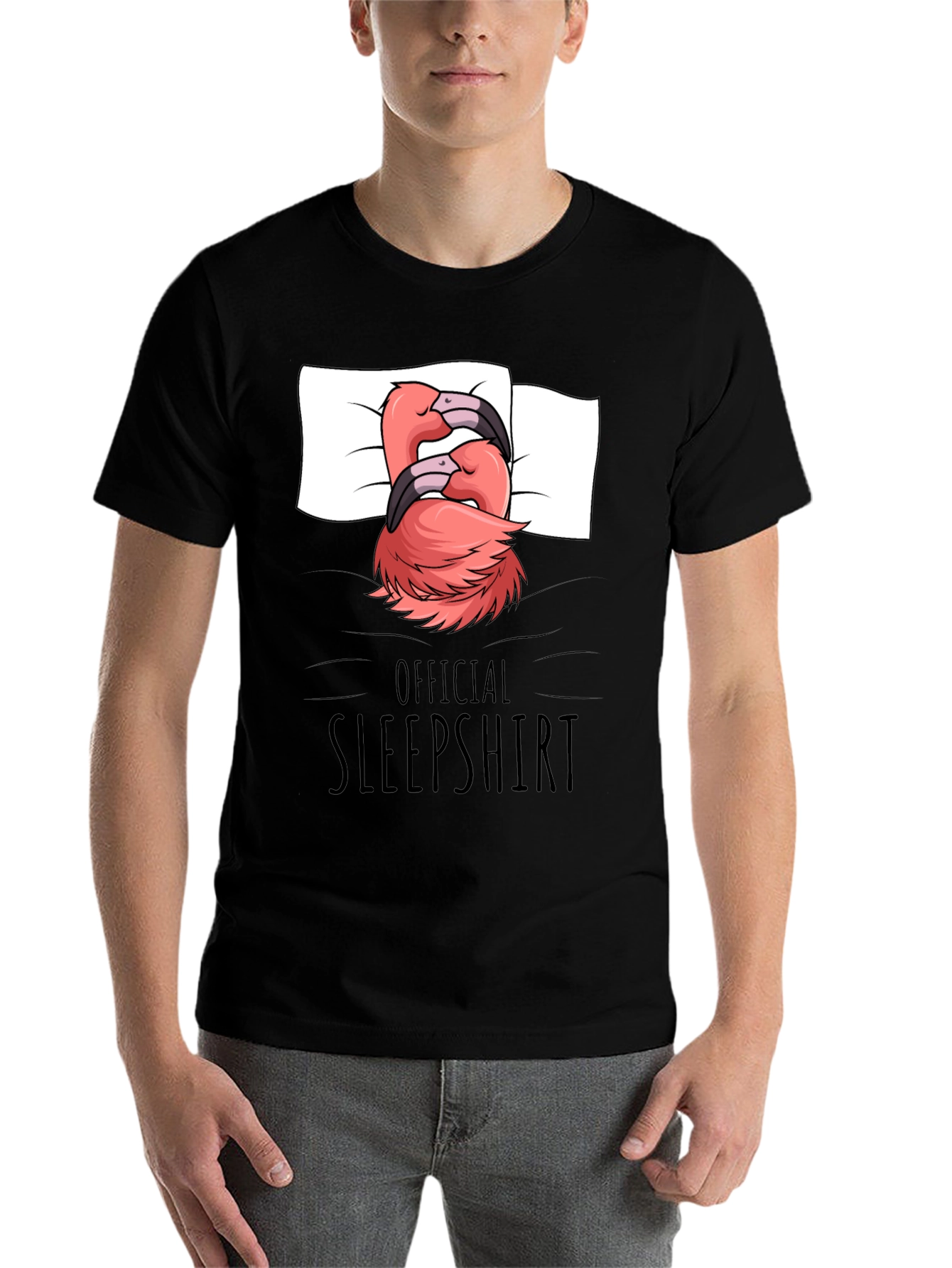 Black Official Sleepshirt Flamingo T-Shirt view 7