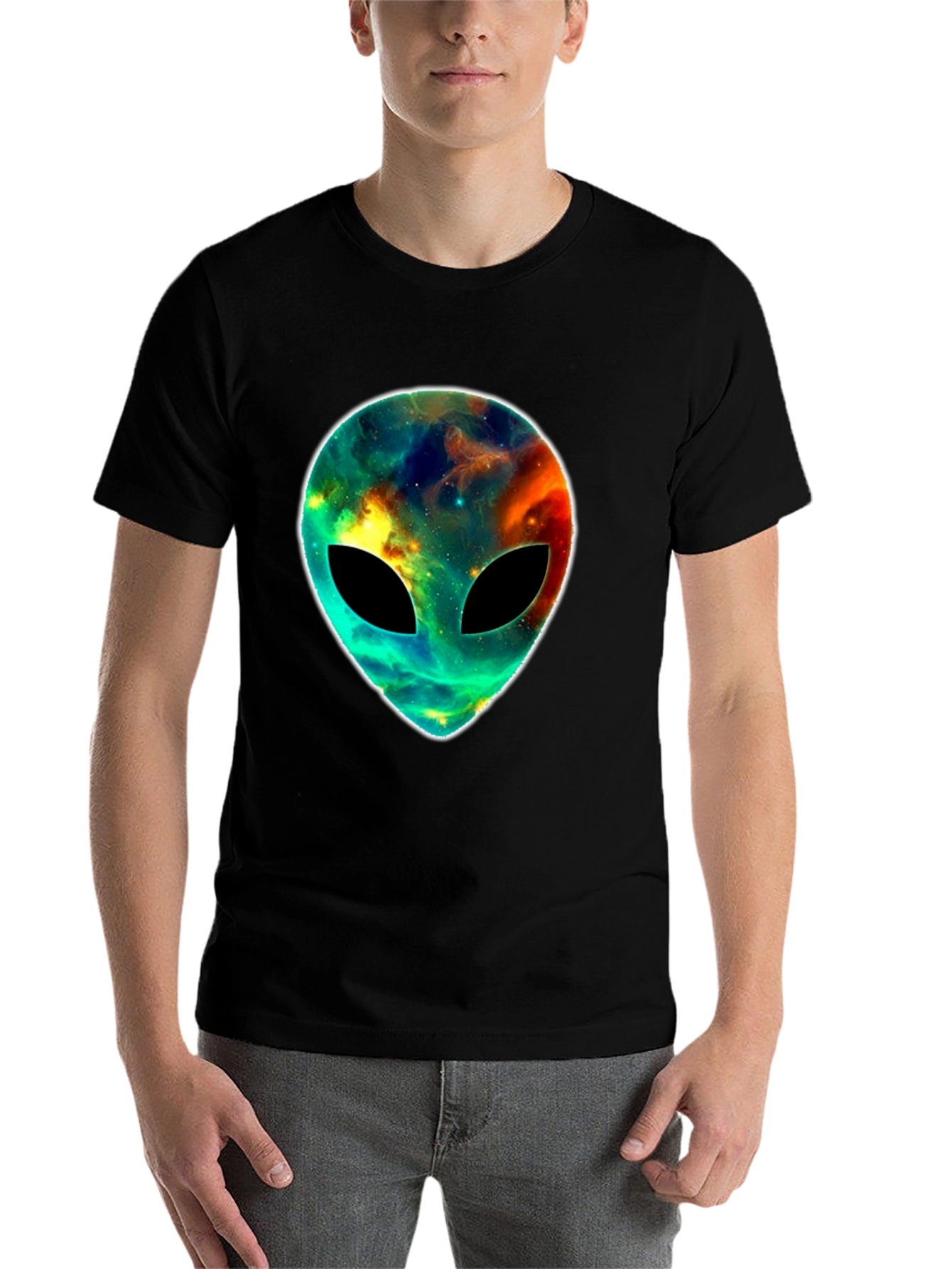 Black Cosmic Alien Head T-Shirt - Black Graphic Tee view 7