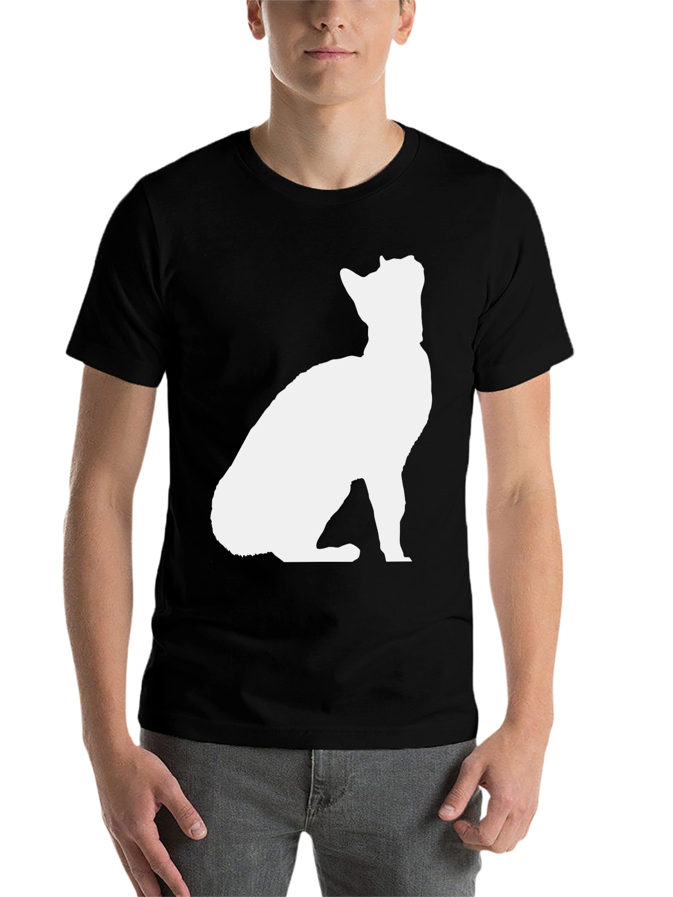 Black Cat Silhouette Graphic Tee - Black Cotton Blend Shirt view 7