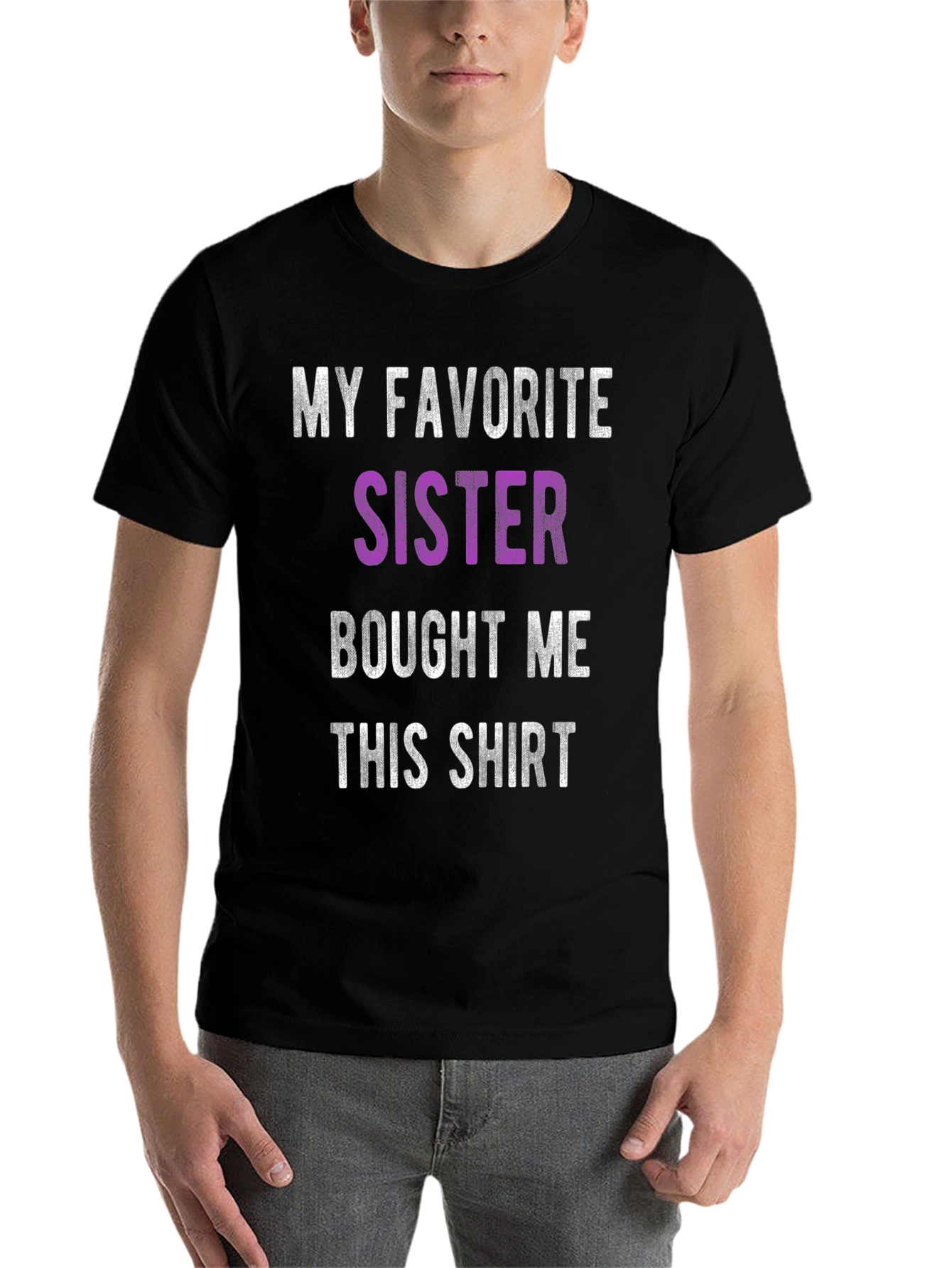 Black Funny "My Favorite Sister" Graphic T-Shirt view 7