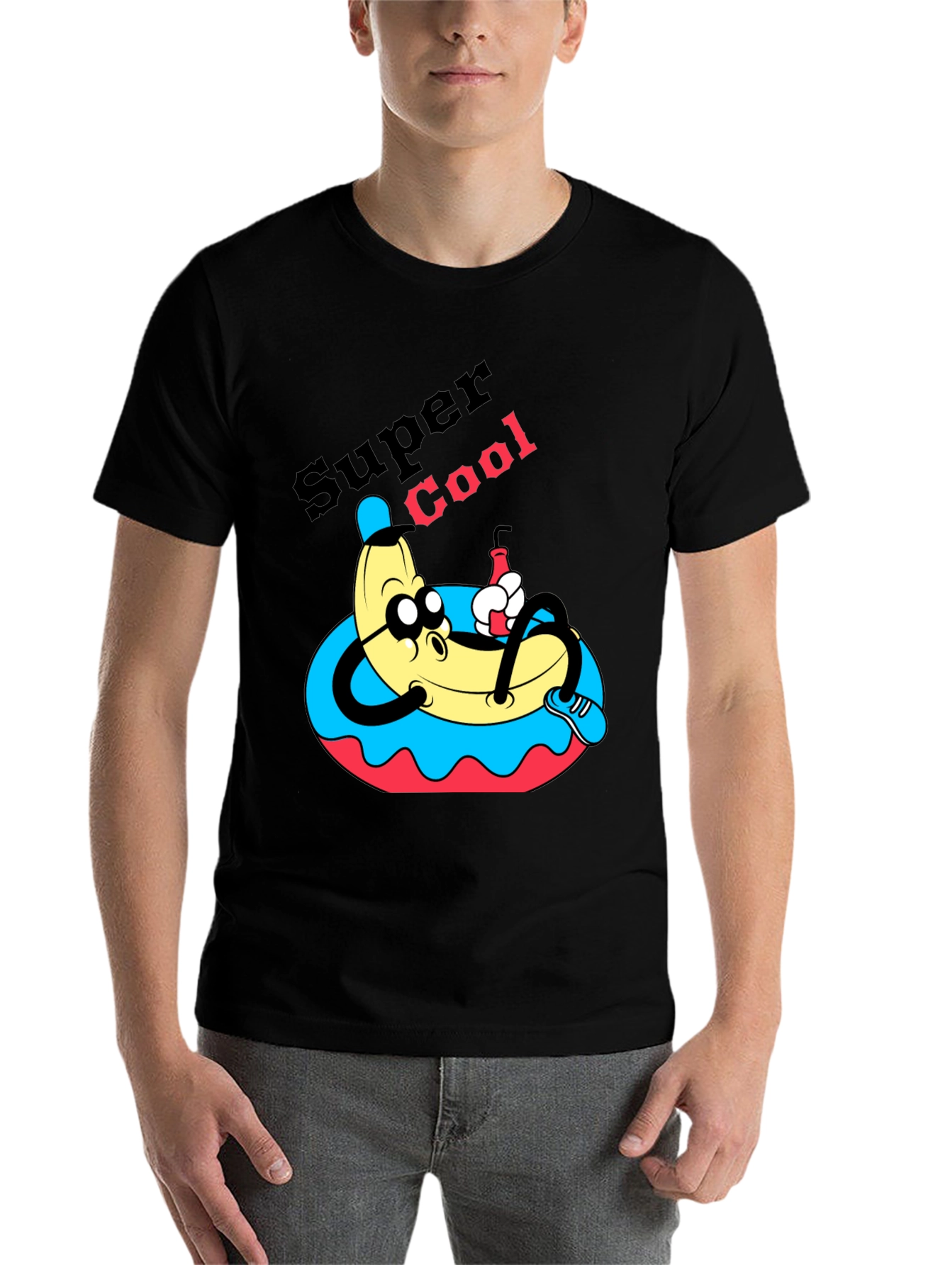 Black Super Cool Banana T-Shirt - Relaxed Cartoon Graphic Tee view 7