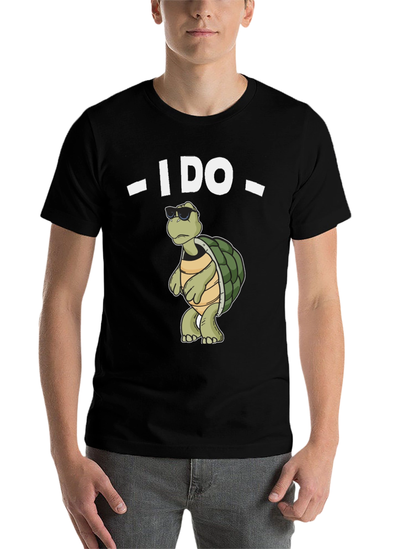 Black Cool Turtle "I Do" Black T-Shirt view 7