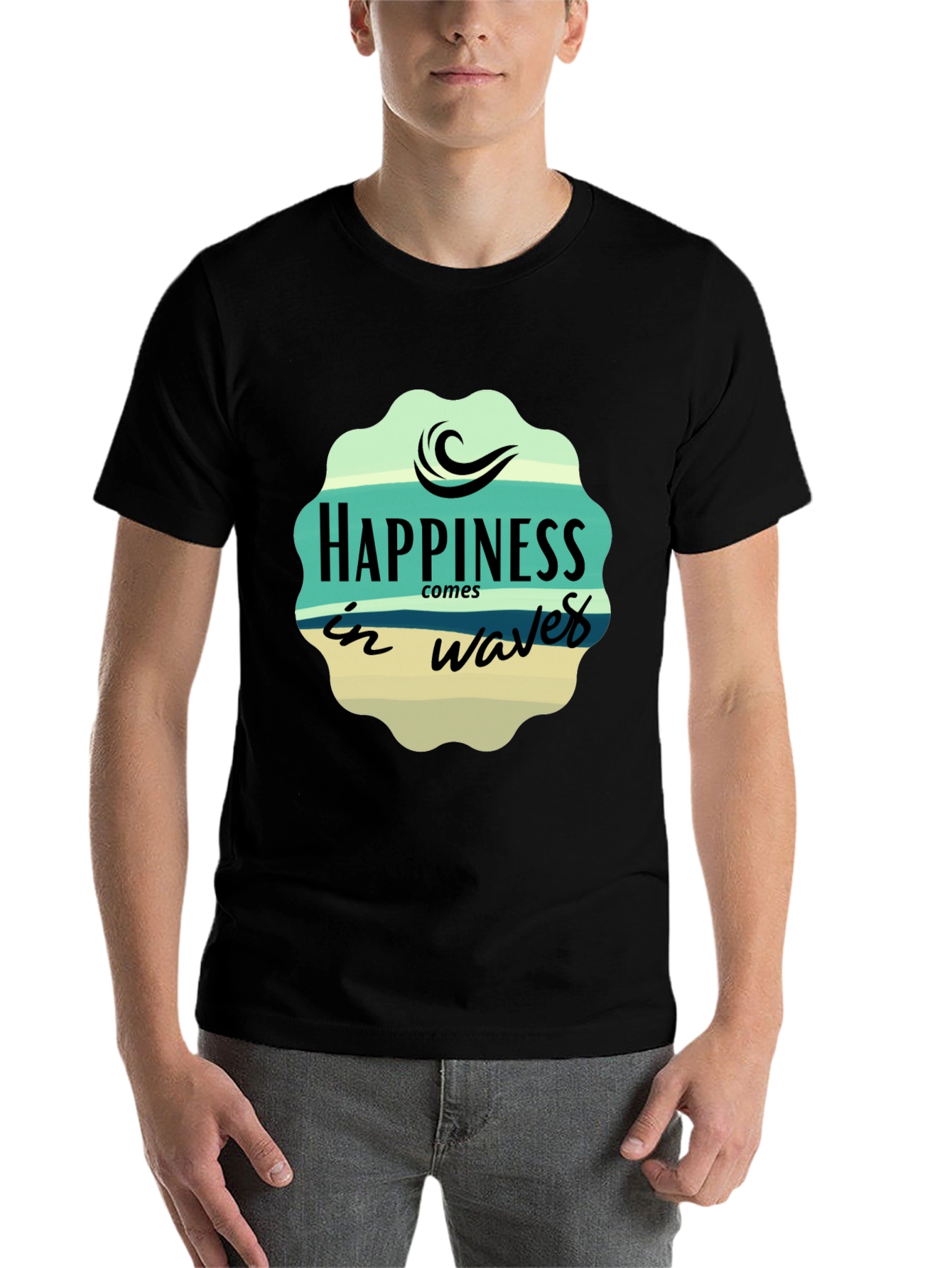 Black Happiness Comes in Waves Graphic T-Shirt view 7