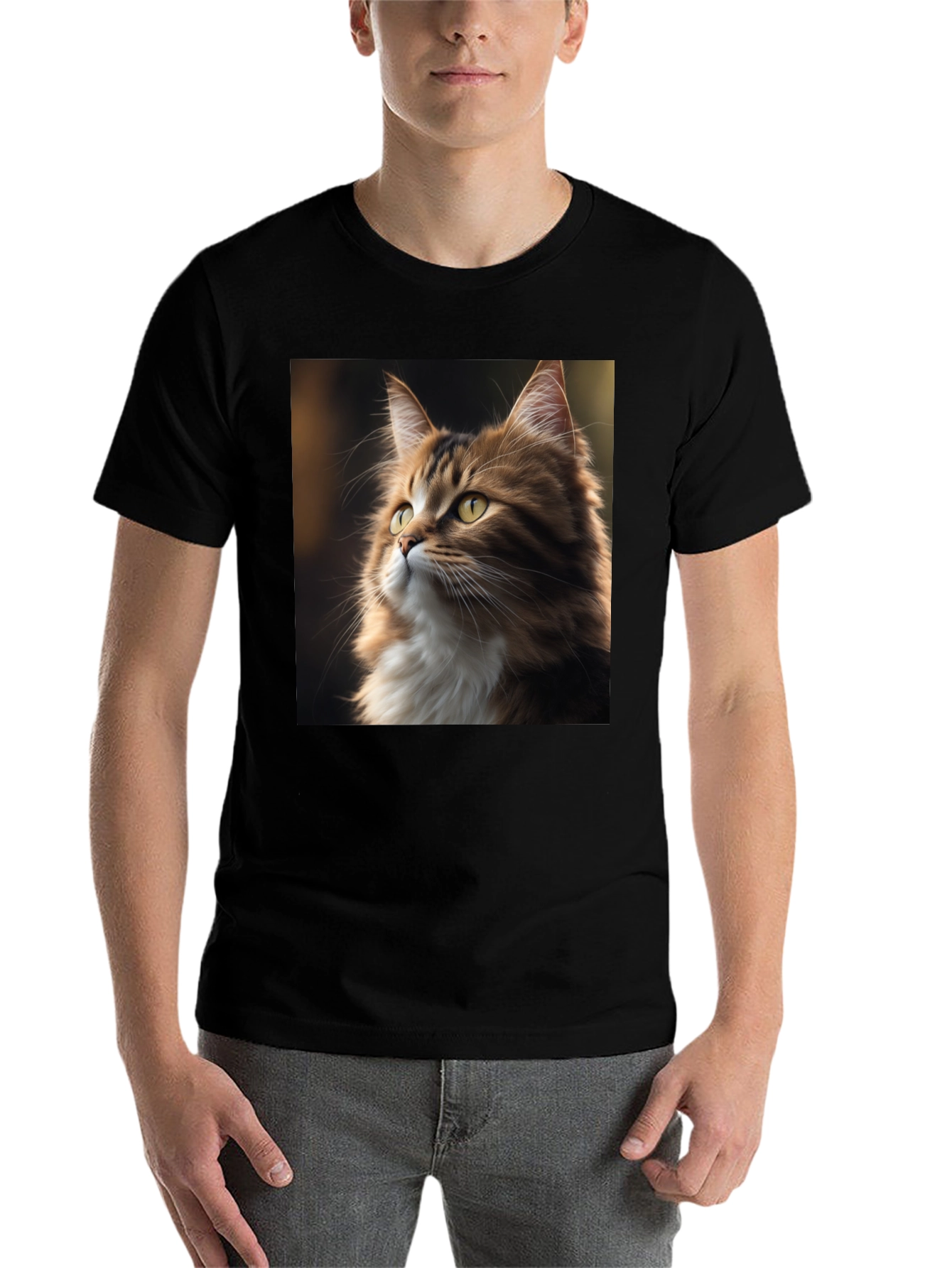Black Cat Portrait Graphic Tee - Unisex Black T-Shirt view 7