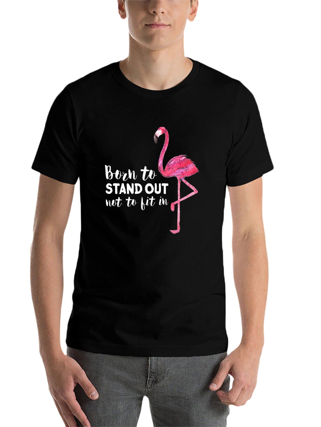 Black Born to Stand Out Flamingo Graphic Tee view 7