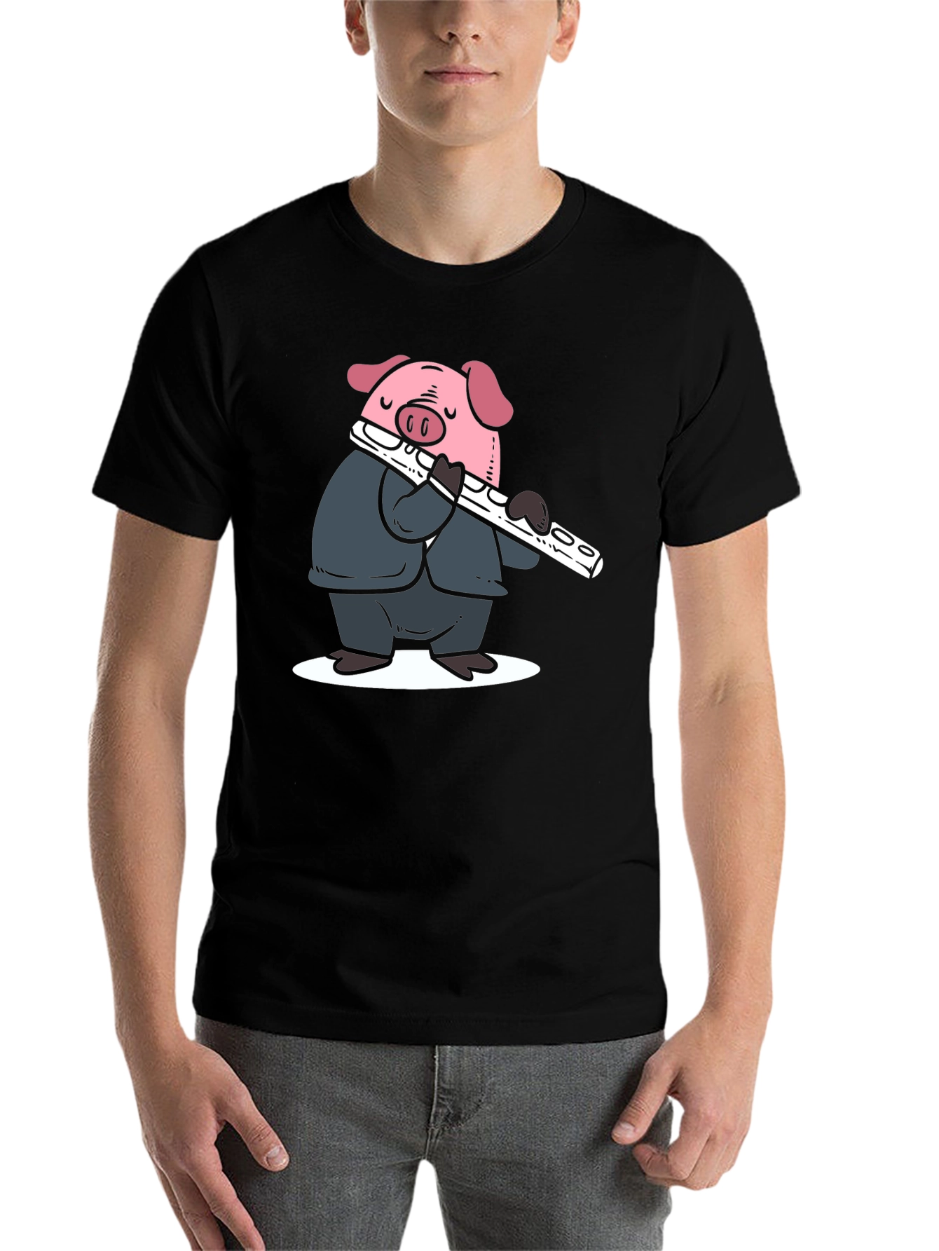 Black Pig Flute Player Graphic T-Shirt - Black view 7