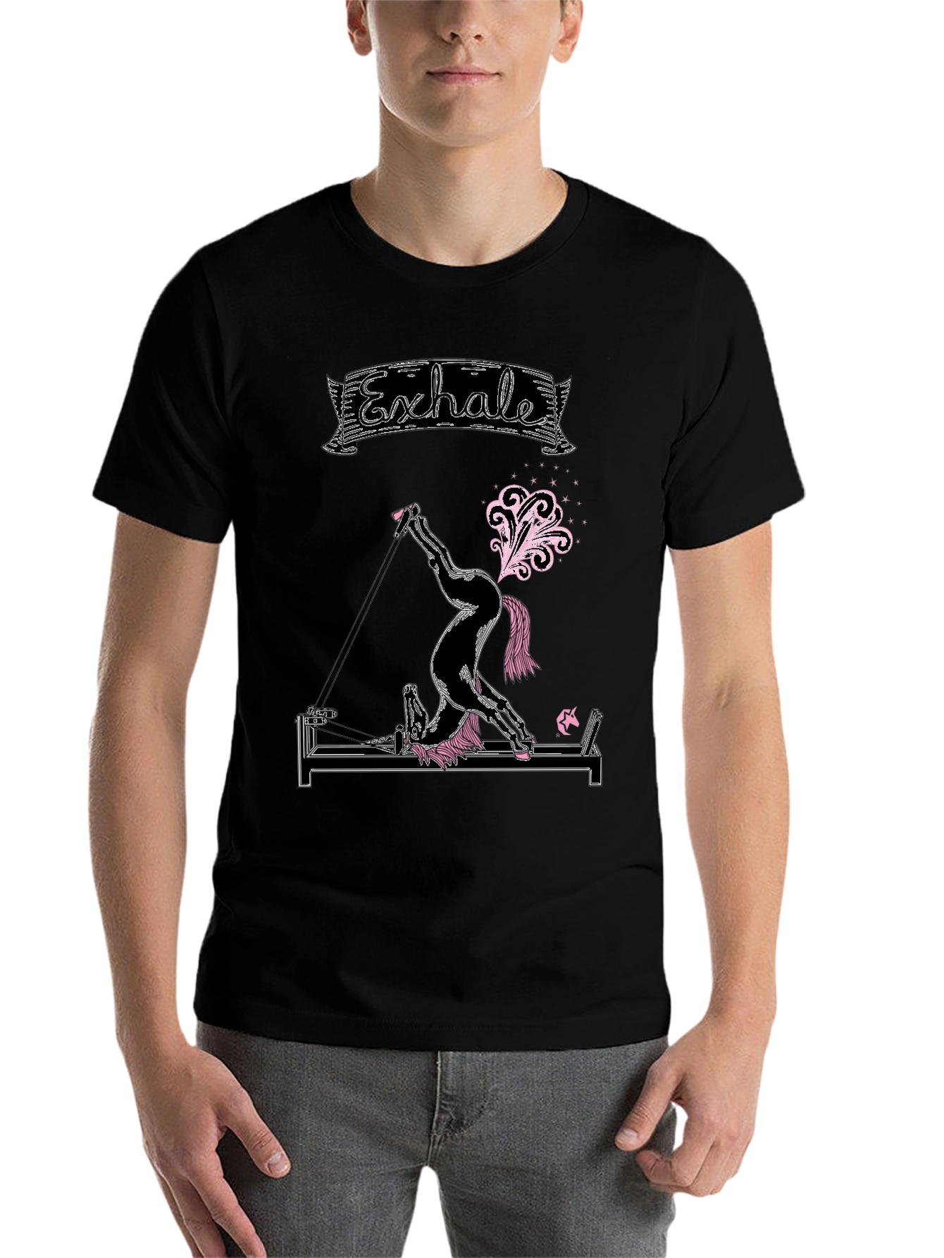Black Exhale Pilates Horse T-Shirt Funny Exercise Graphic Tee view 7