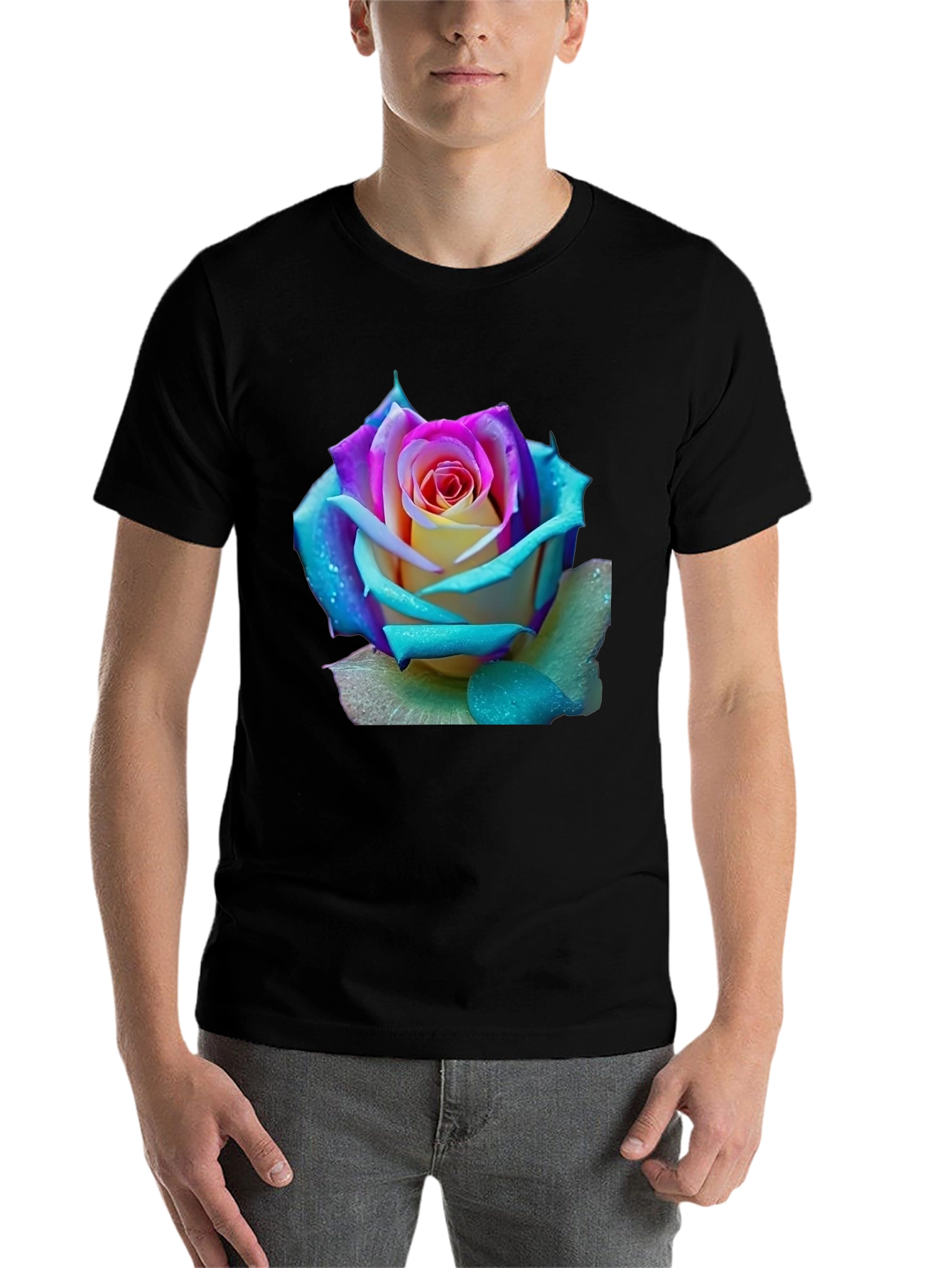 Black Rose Graphic Tee - Vibrant Floral Design view 7