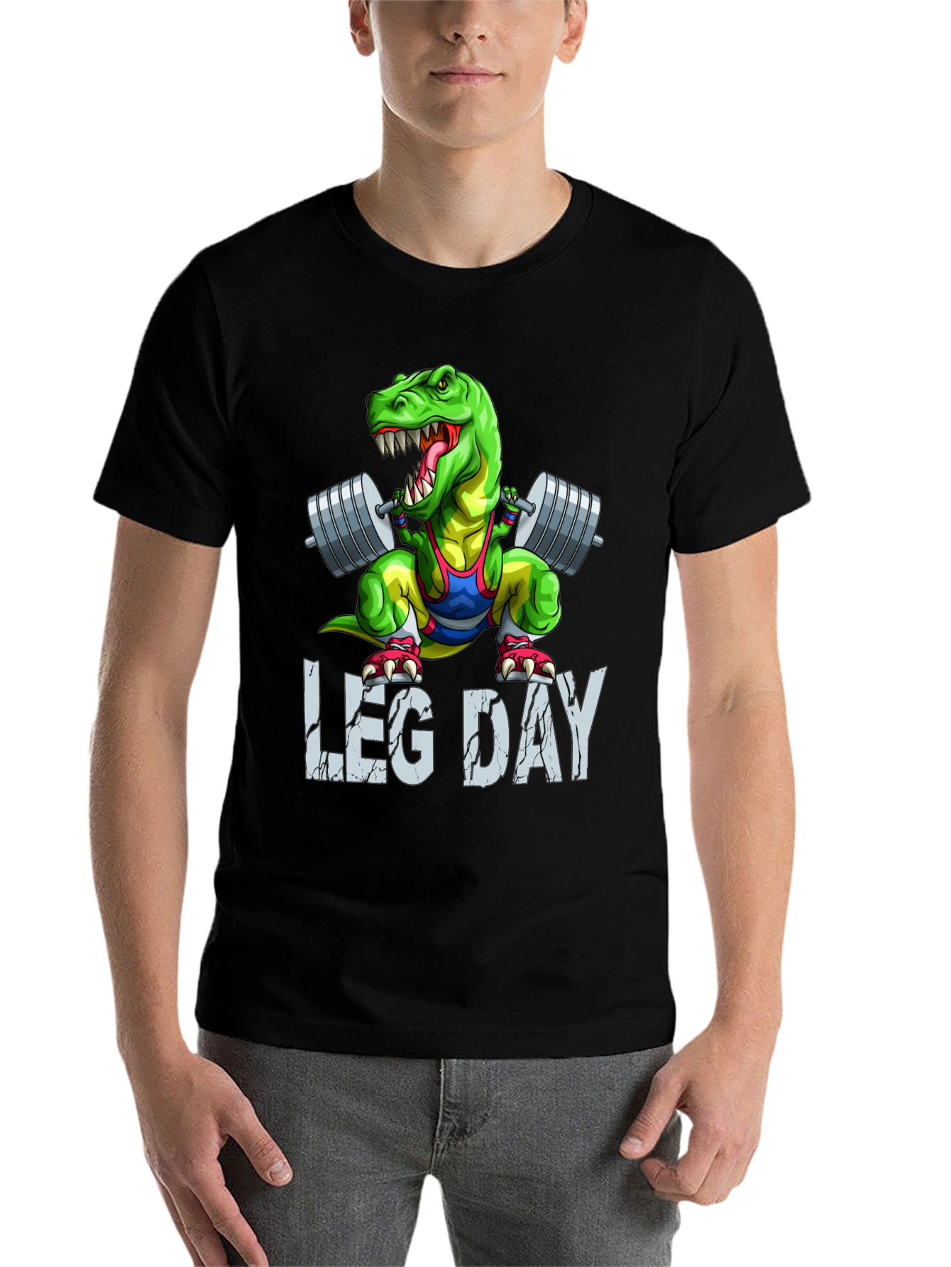 Black Dino Leg Day T-Shirt: Funny Gym Workout Tee view 7