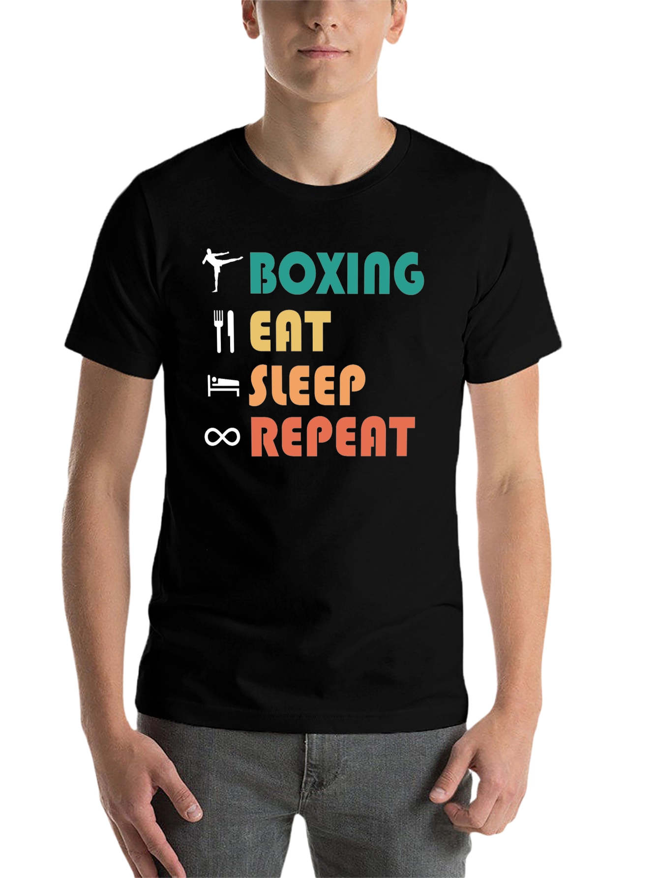 Black Boxing Eat Sleep Repeat Graphic Tee view 7