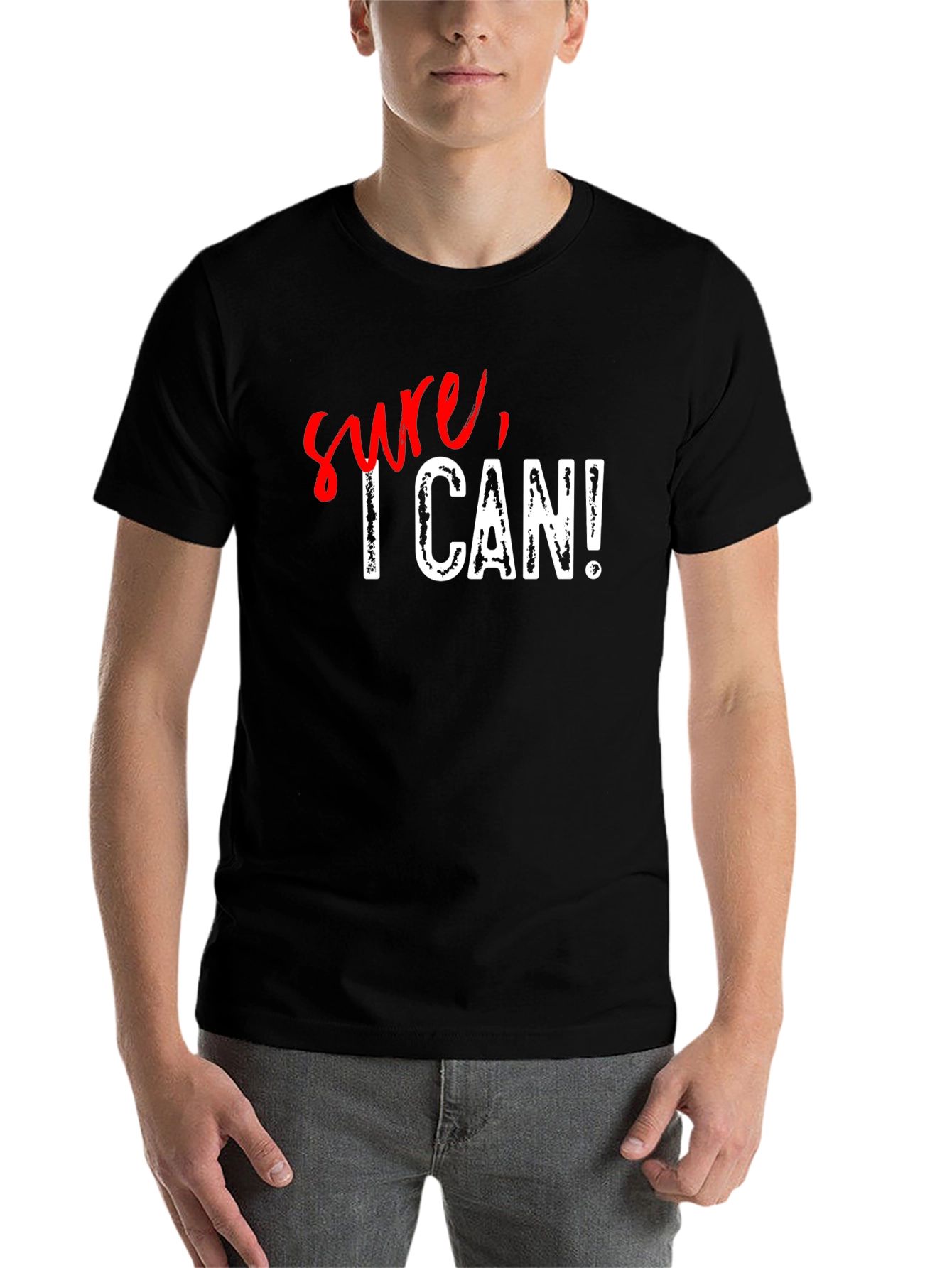 Black Sure, I Can! Graphic Print Black Cotton T-Shirt view 7