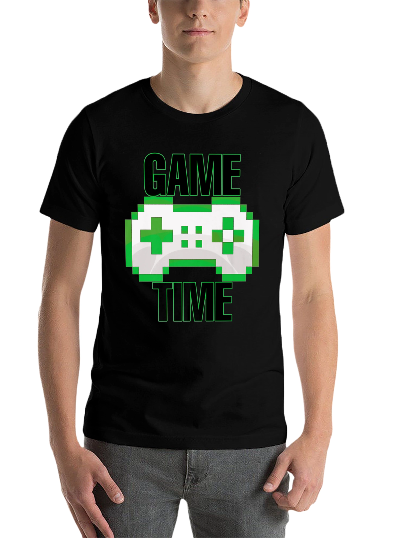 Black Game Time Pixel Controller Graphic T-Shirt view 7