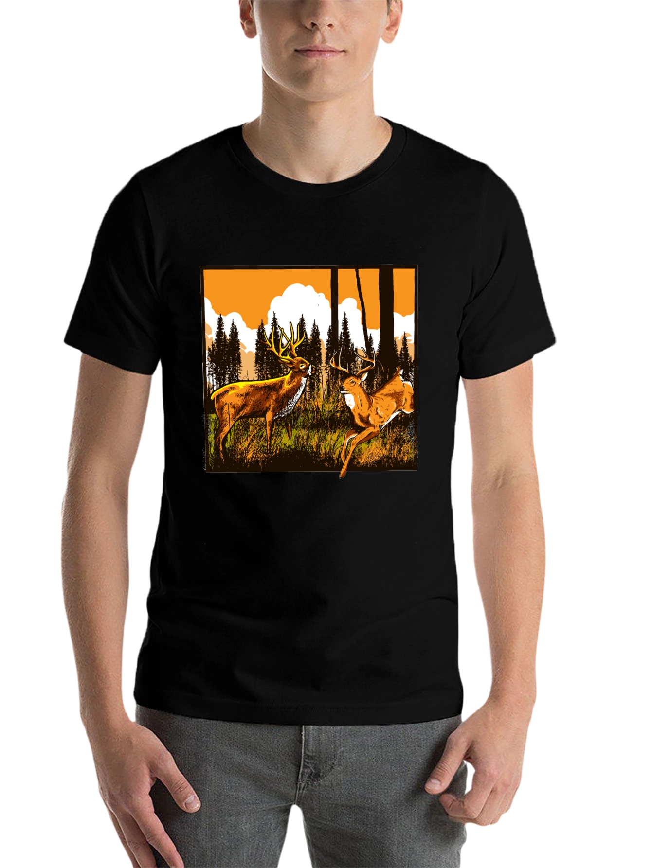 Black Deer Graphic Tee - Wildlife Forest Design view 7
