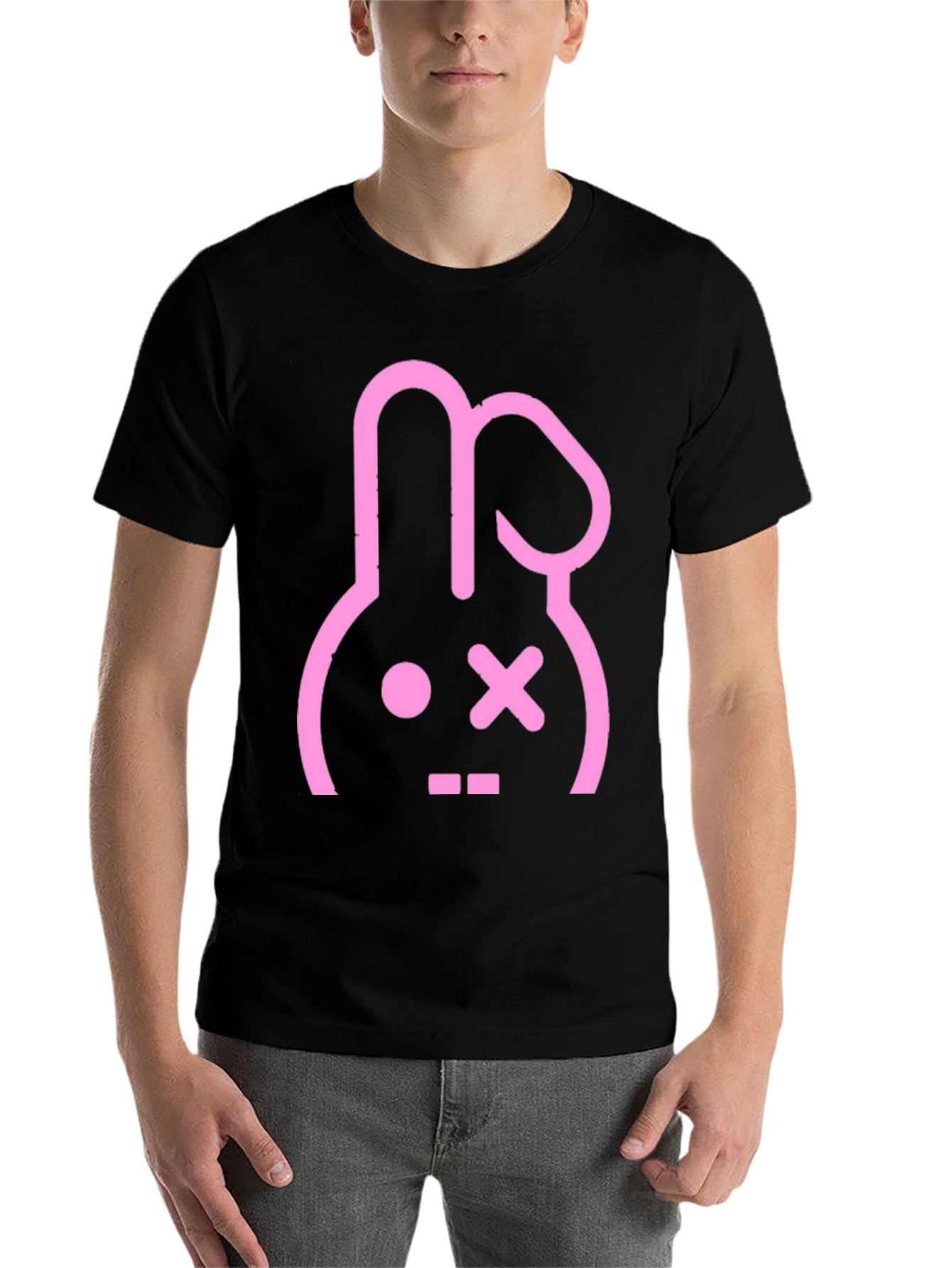 Black Black T-Shirt with Pink Bunny Graphic view 7