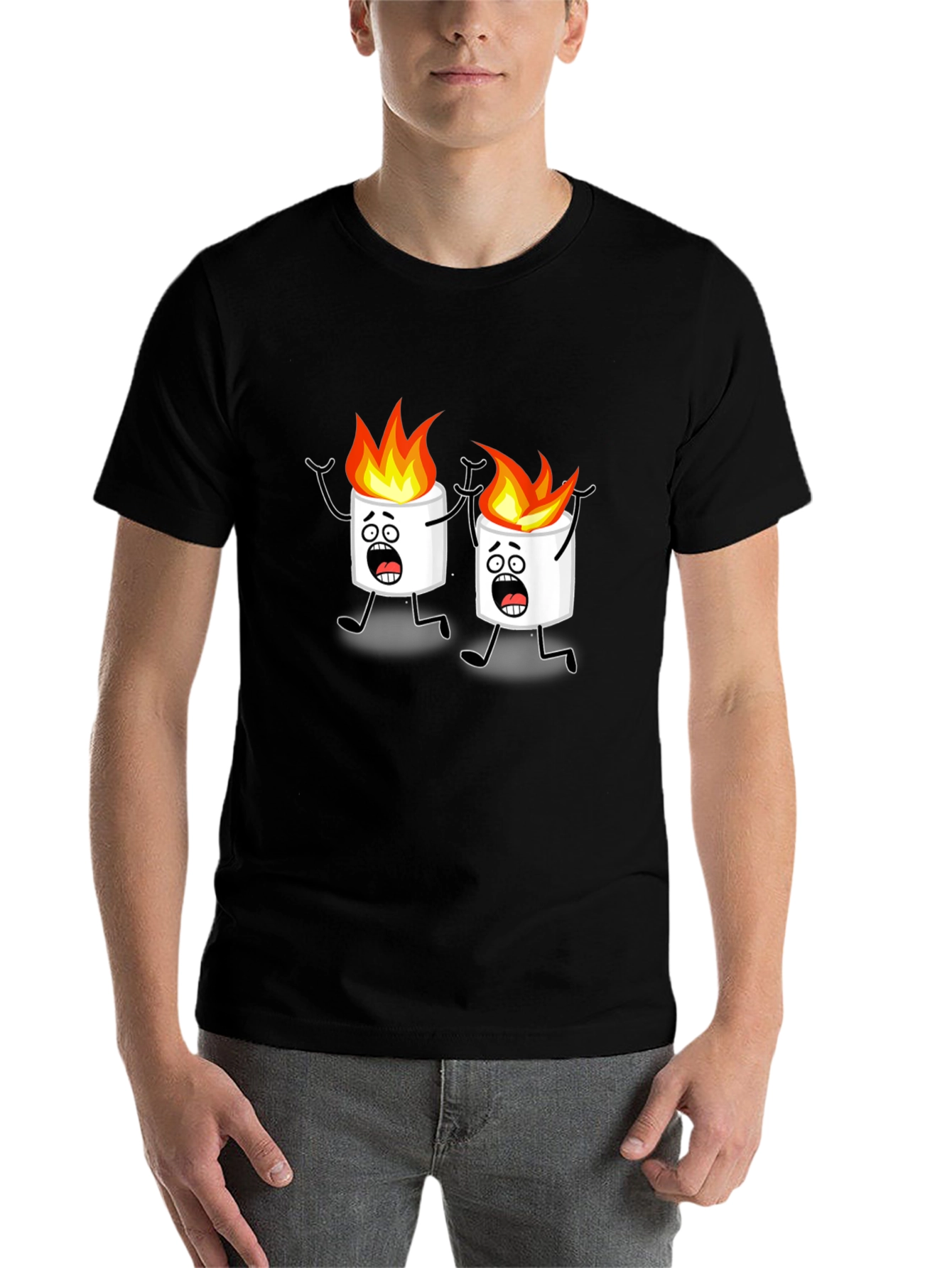 Black Scared Marshmallow Cartoon Graphic Black Tee view 7