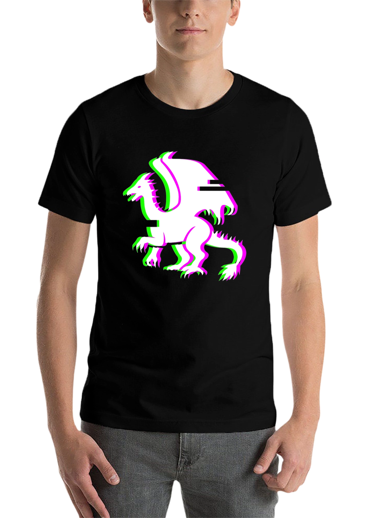 Black Glitch Dragon Graphic T-Shirt - Black view 7