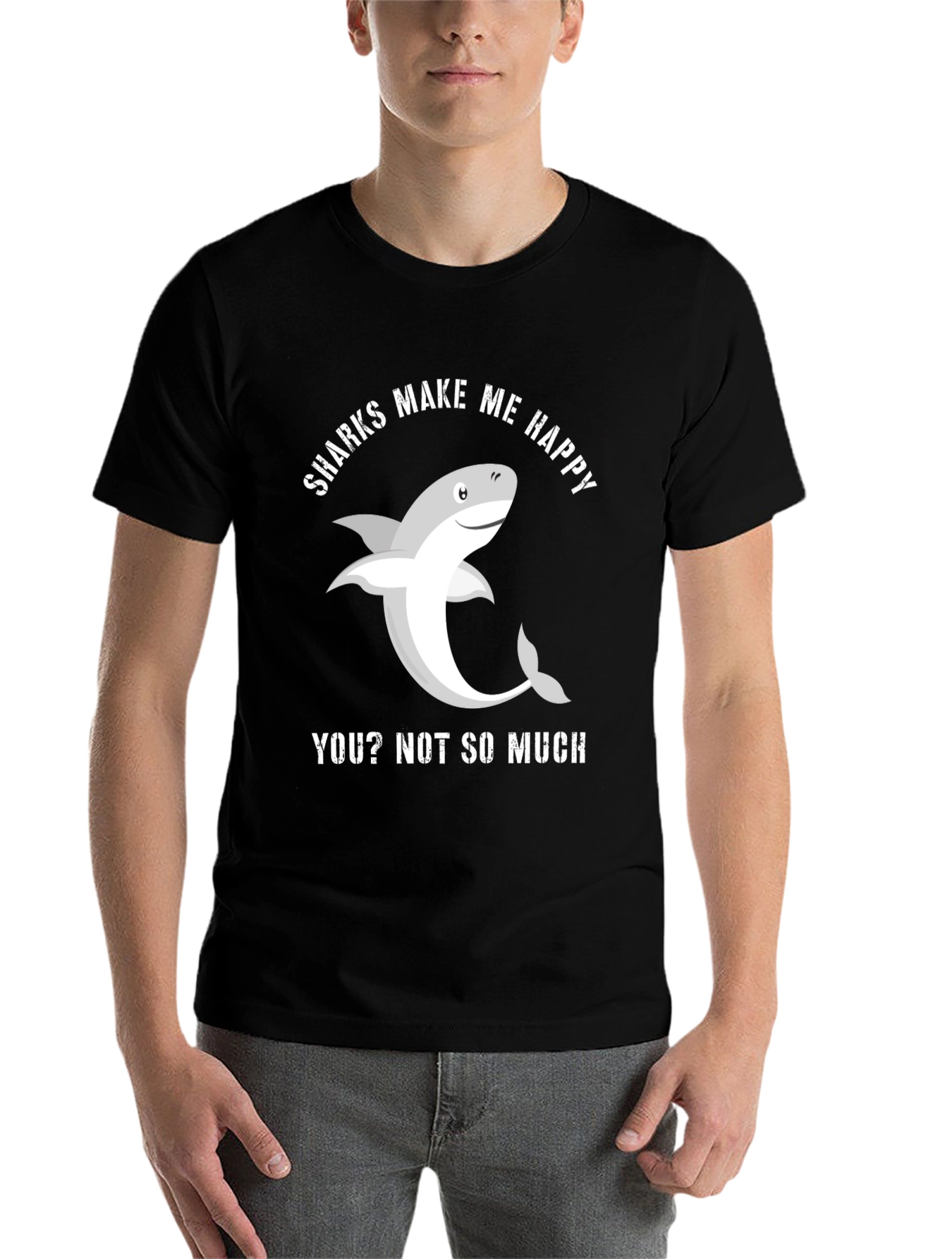 Black Funny Shark T-Shirt - Sharks Make Me Happy view 7