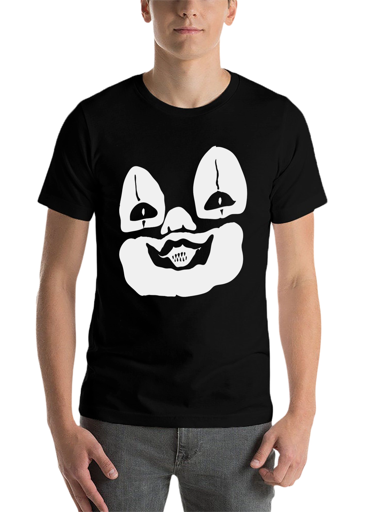 Black Clown Face Graphic Tee - Black Cotton T-Shirt view 7